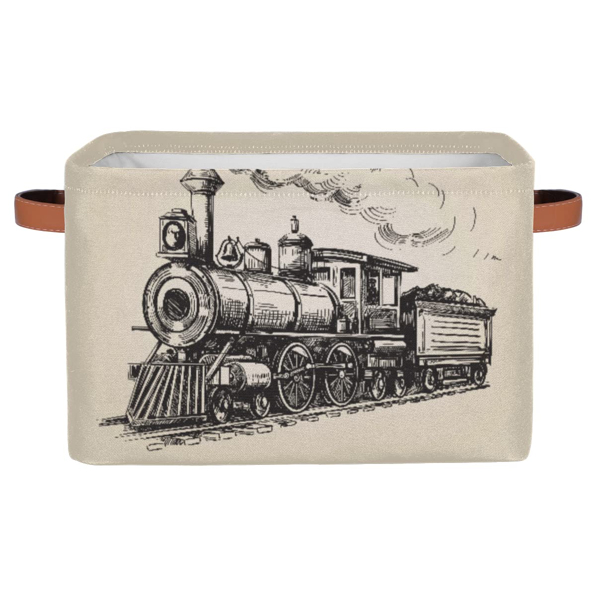 Vintage Steam Locomotive Train Pattern Storage Basket with Handles - Large Collapsible Rectangular Storage Bin Organizer for Kids Toys, Nursery, Closet & Bathroom Decor - Perfect for Home Organization & Toy Storage (1pc)
