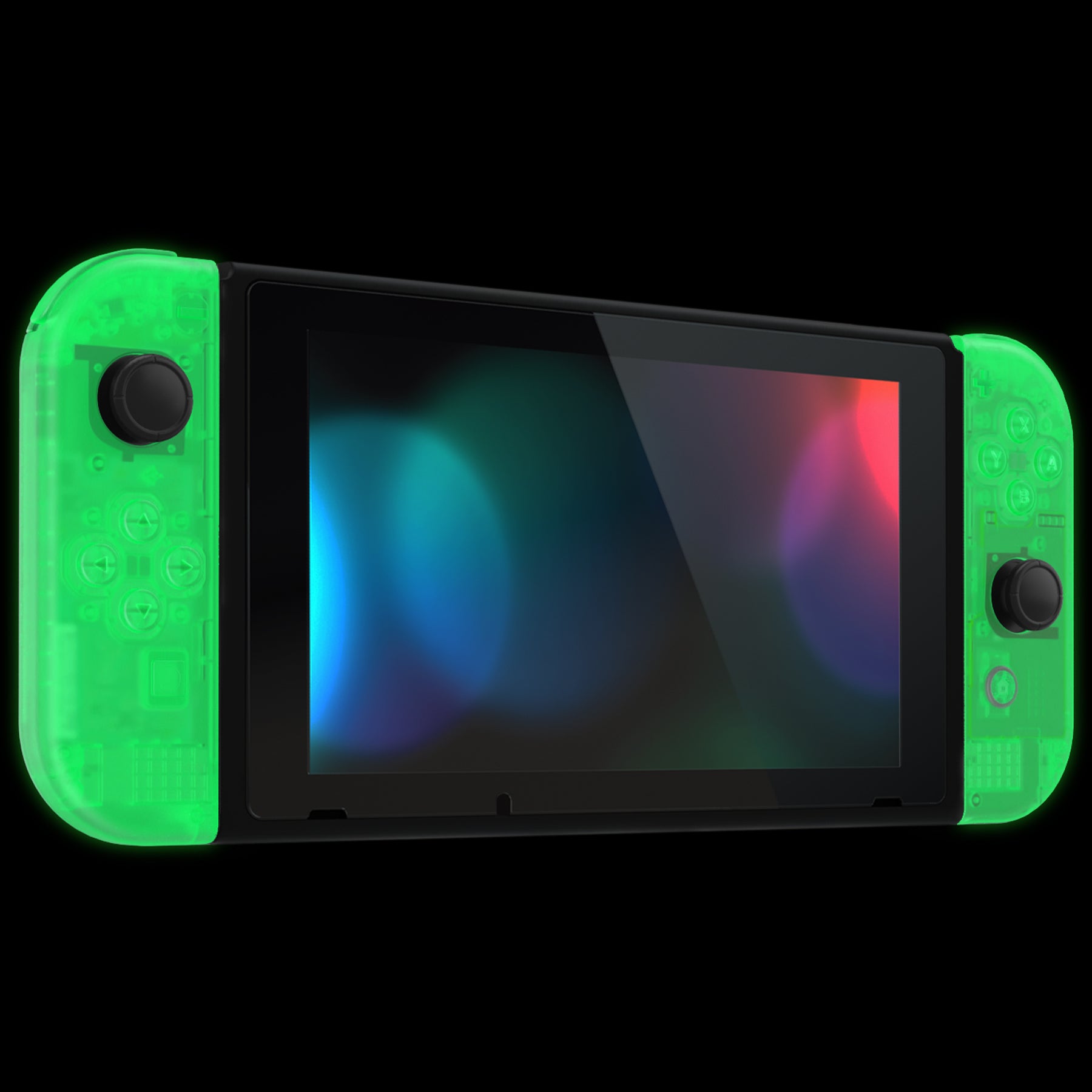 eXtremeRate Glow in The Dark Green Back Plate & Joycon Controller Housing for Nintendo Switch - DIY Replacement Shell with Colorful Buttons | Perfect for Gaming Enthusiasts & Custom Mods