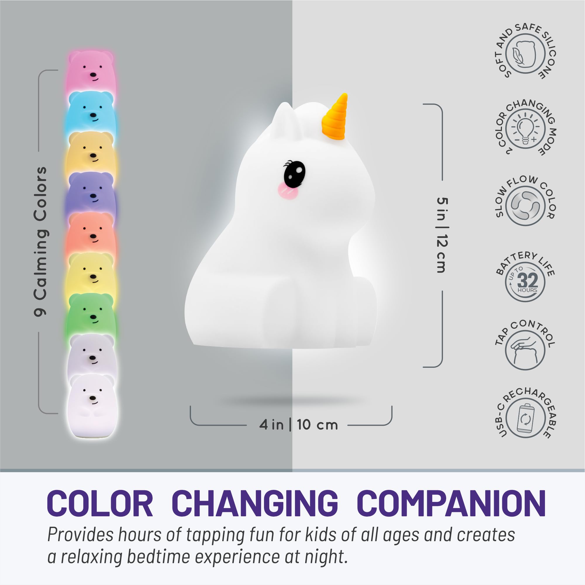 Lumipets Rechargeable Night Light for Kids - Cute Unicorn LED Lamp for Baby & Toddler Room, Soft Glow Nursery Light for Bedtime, Sleep Aid, and Kids Bedroom Decor