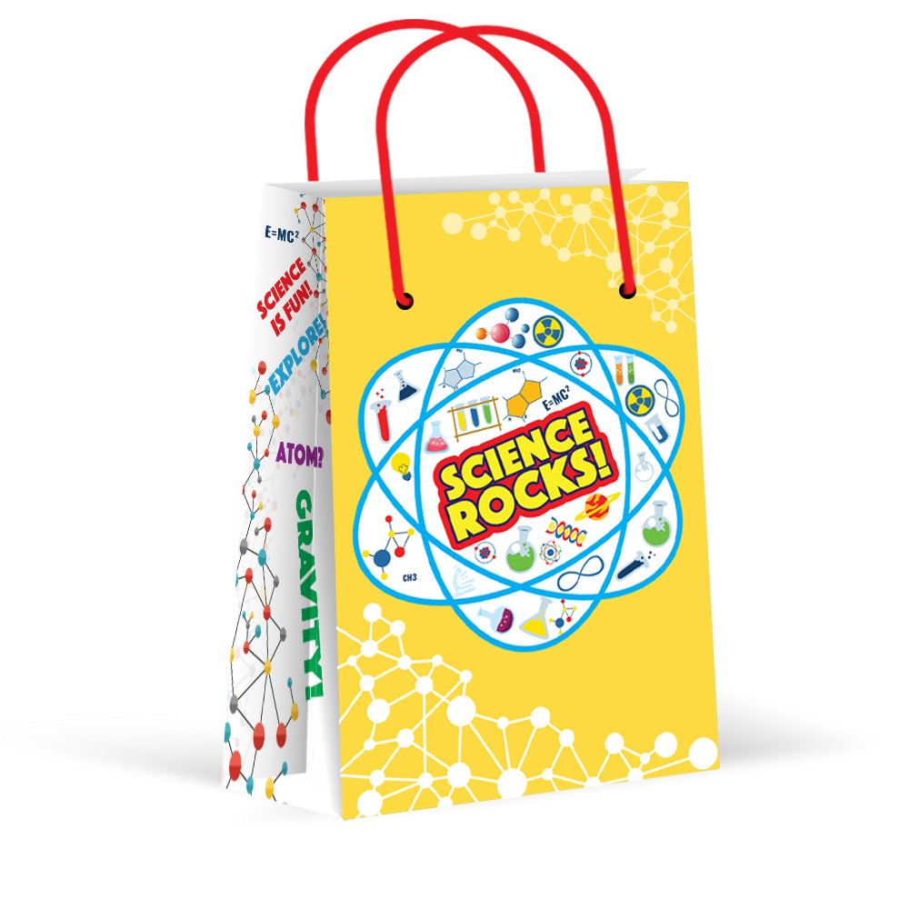 LARZN Premium Science Party Favor Bags - 12 Pack | Science Themed Treat & Gift Bags for School Celebrations, Birthday Parties & Classroom Decorations | Durable Goodie Bags for Kids Science Party Supplies
