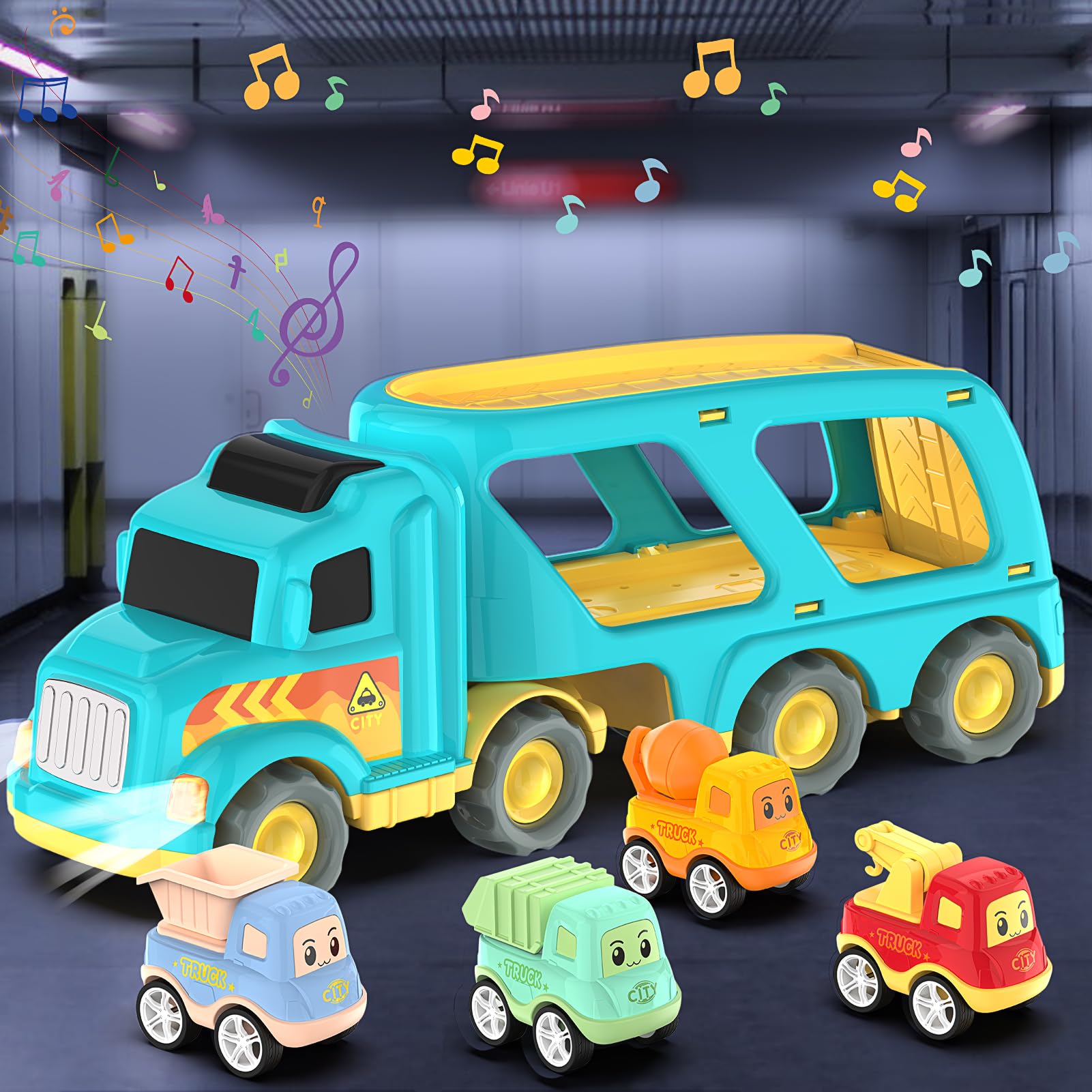 5-in-1 Construction Truck Toys for Toddlers & Kids Ages 3-7 | Carrier Transport City Vehicles Set | Educational STEM Toys for Boys & Girls | Perfect Birthday Gift for 3+ Year Olds | Great for Pretend Play, Sandbox Fun & Learning Construction Vehicles