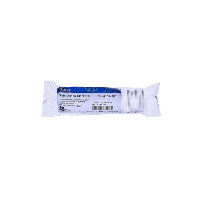 35x10mm Sterile Petri Dishes - 10 Dishes per Sleeve, 500 per Unit | Lab-Grade for Microbiology, Cell Culture & Scientific Research