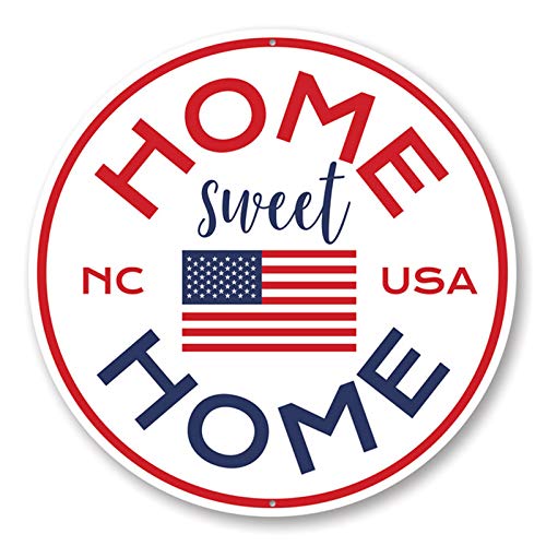 North Carolina Home Sweet Home Aluminum Sign - 18 Inch Round Wall Decor for Porch, Living Room & Farmhouse Style