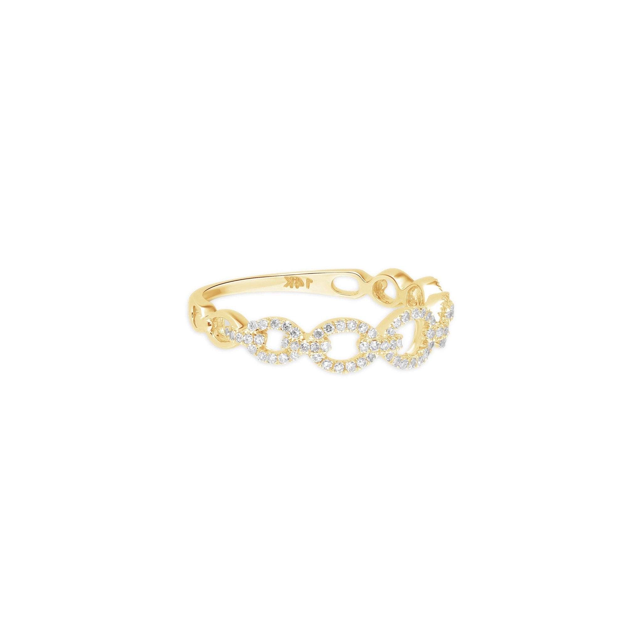14k Yellow Gold Diamond Chain Link Ring for Women - Elegant Stackable Jewelry for Everyday Wear & Special Occasions