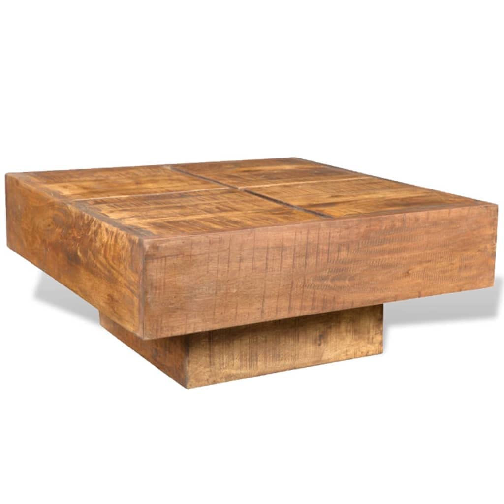 Brown Square Solid Mango Wood Coffee Table - Rustic Modern Living Room Furniture for Home Decor & Small Space
