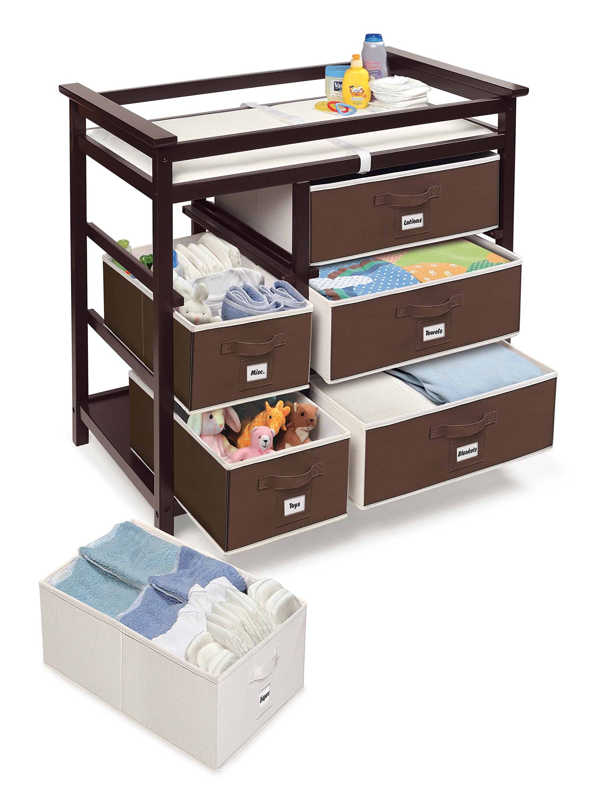 Modern Baby Changing Table with 6 Storage Drawers & Changing Pad - Espresso Finish Diaper Station | Nursery Organization for Newborns & Toddlers | Perfect for Baby Showers & Gender Reveal Gifts