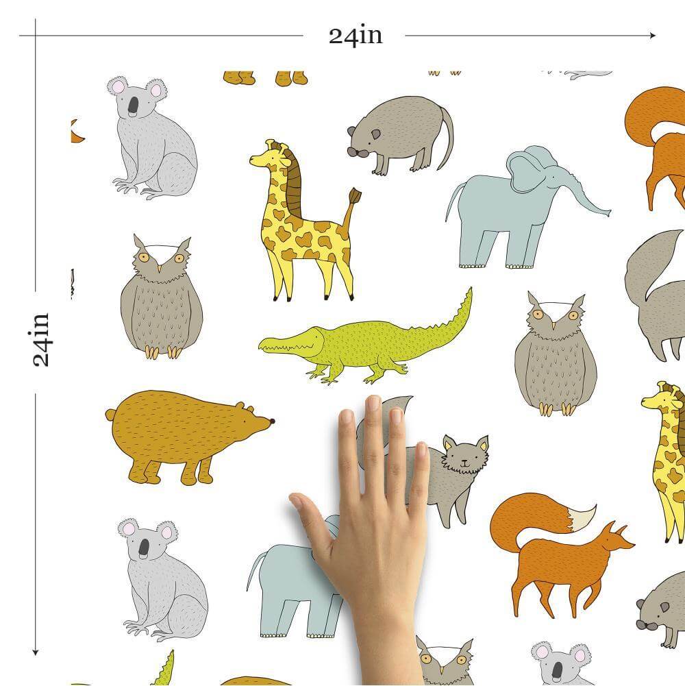 White and Tan Animals Baby Peel and Stick Removable Wallpaper - Self-Adhesive Nursery Decor for Kids Room, Bedroom, Playroom, Daycare - Easy to Apply & Remove