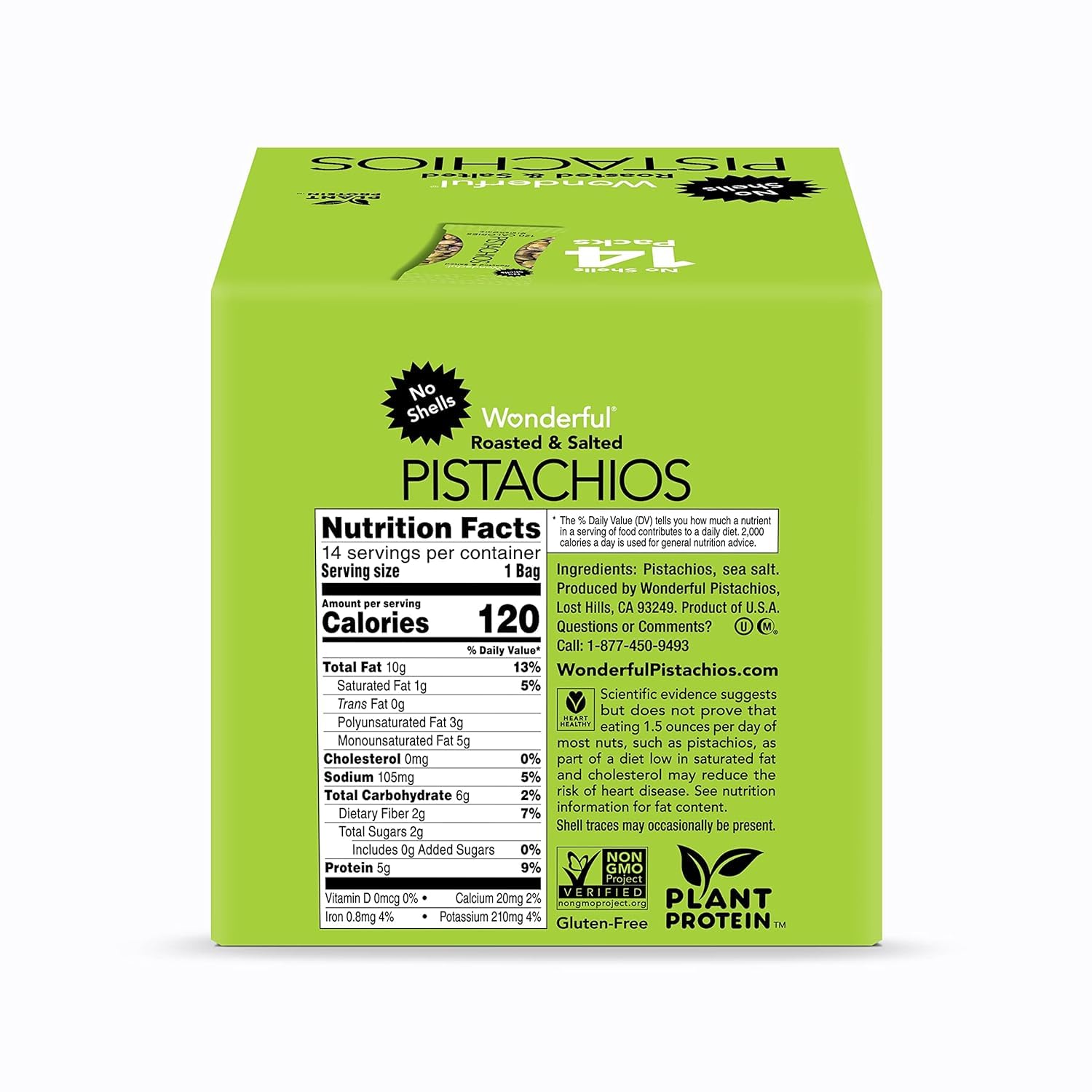 Wonderful Pistachios No Shells, Roasted & Salted Nuts - 0.75oz Bags (14-Pack) | High Protein Vegan Snacks | Perfect for On-the-Go, Office, Travel & Healthy Snacking