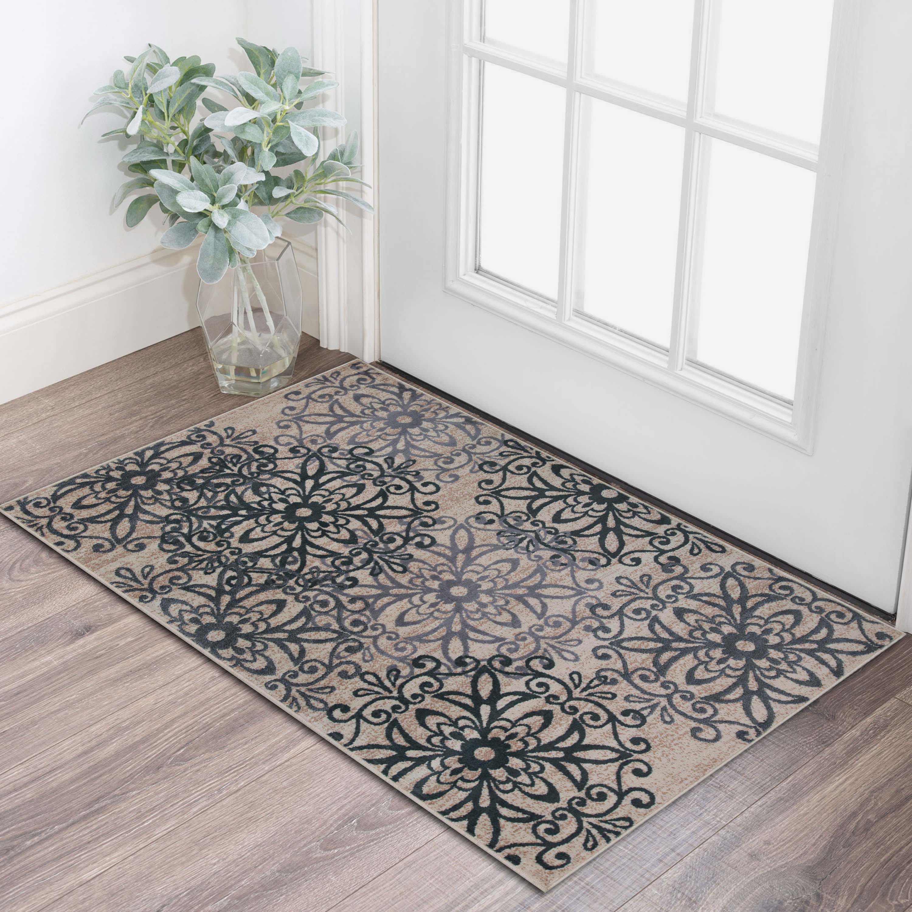 Leigh Traditional Floral Scroll Indoor Area Rugs & Runner Rugs - Non-Slip Soft Living Room Bedroom Decor Carpet