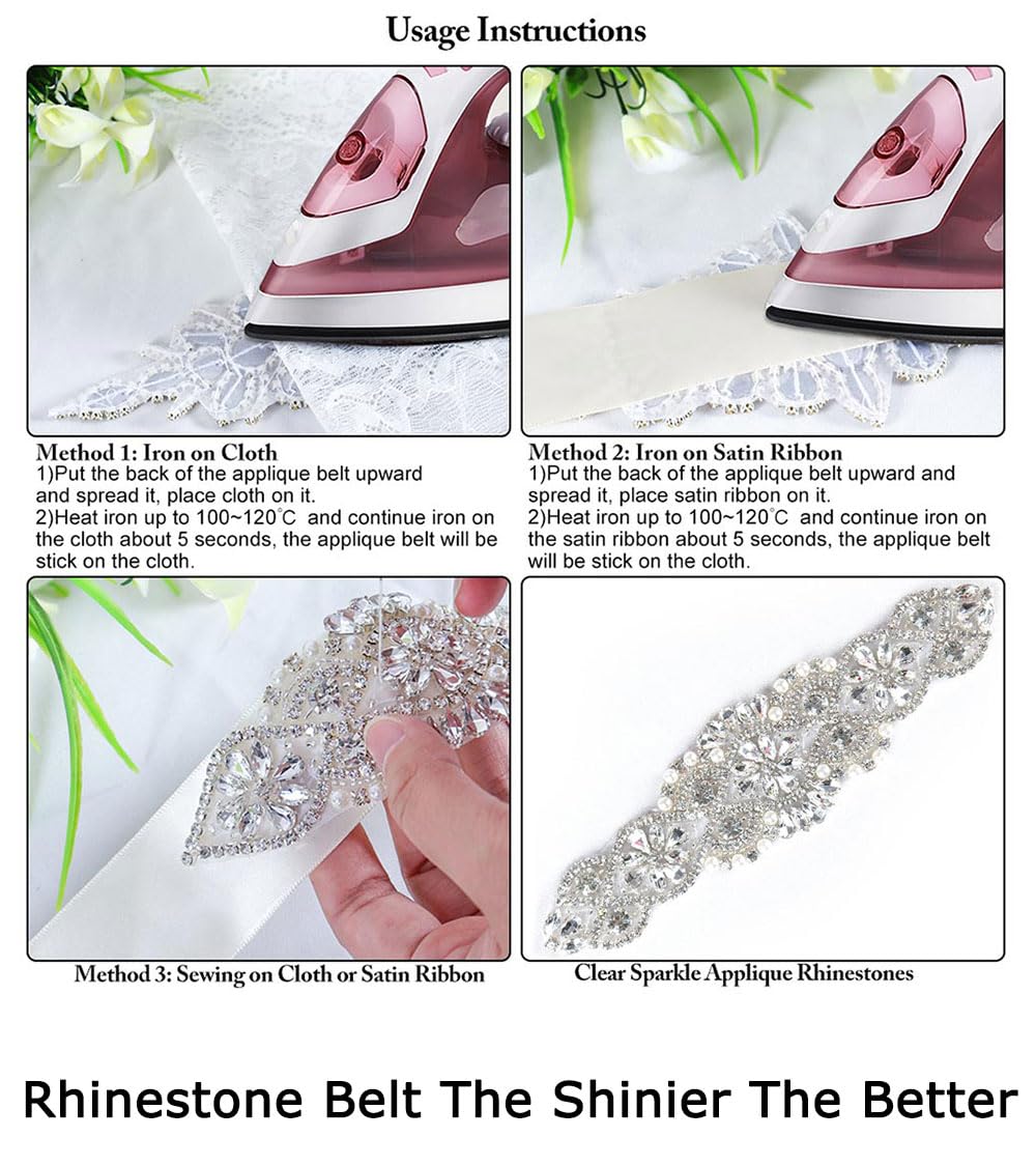 Rose Gold Rhinestone Bridal Sash Applique Set - 2PC Crystal Pearl Wedding Waistband Decor for Brides, Bridesmaids & Special Occasions
