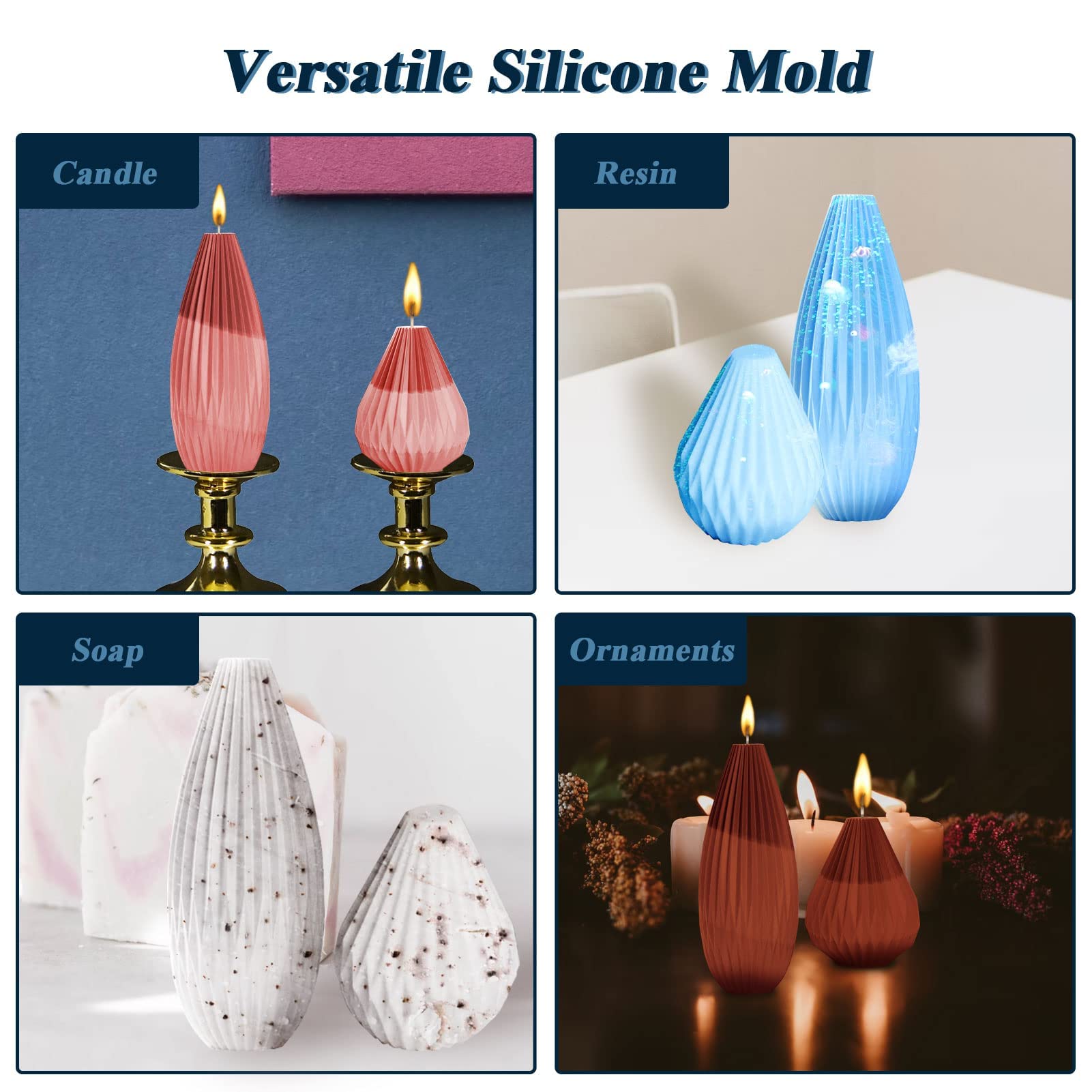 3D Geometric Pear Bottle Silicone Candle Molds for DIY Crafts - Tapered Texture Striped Wax & Aromatherapy Soap Making Molds | Perfect for Home Decor, Wedding Centerpieces, and Relaxing Spa Gifts