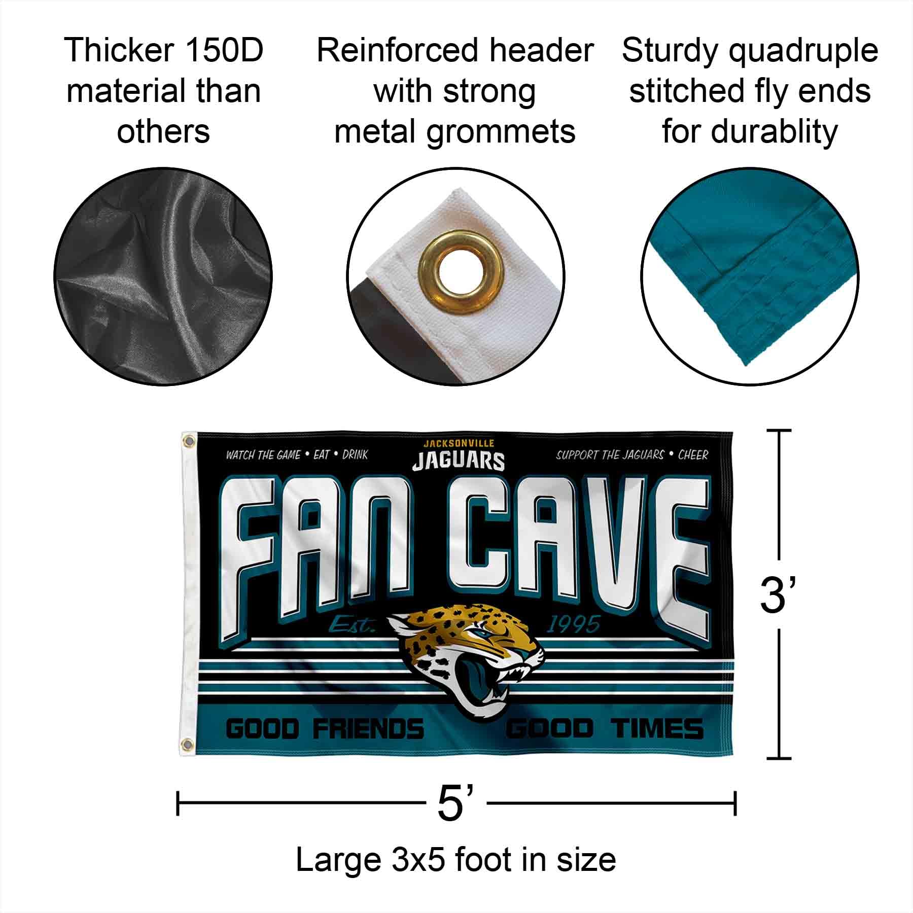 WinCraft Jacksonville Jaguars NFL Fan Man Cave Banner Flag - Perfect for Game Day Decor, Tailgating & Sports Room Wall Art