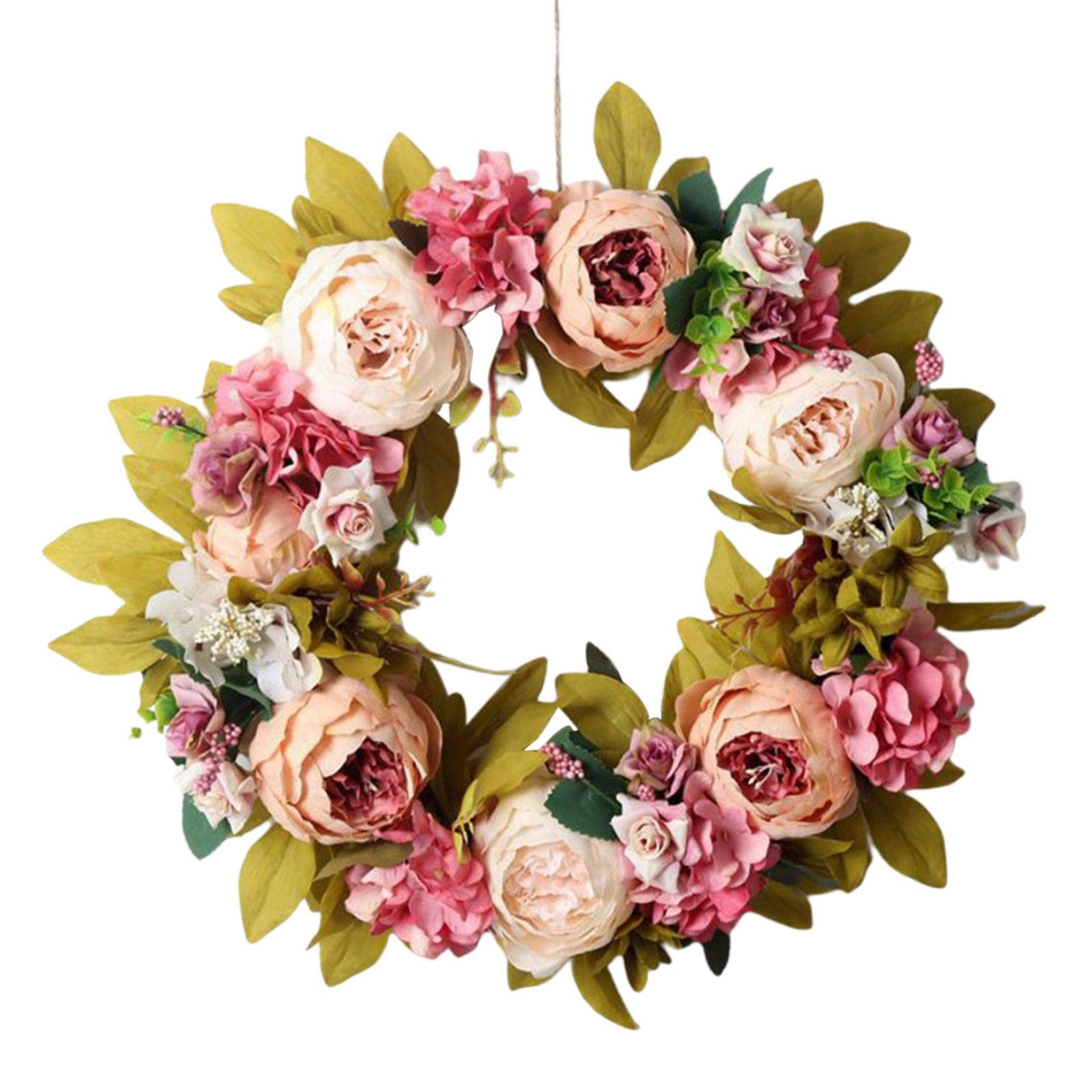 Bddalpke Artificial Peony Flower Wreath - Elegant Champagne Color Front Door Garland, Wall Hanging Decor for Living Room, Wedding, Garden & Outdoor Spaces - Perfect for Home Decor, Party & Seasonal Displays