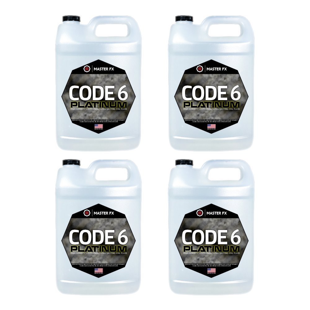 Code 6 Platinum HDF Organic Fog Machine Fluid - Extreme High Density & Long Lasting - Water Based, Made in USA - 4 Gallon Case - Perfect for Halloween Parties, Concerts, and Stage Performances