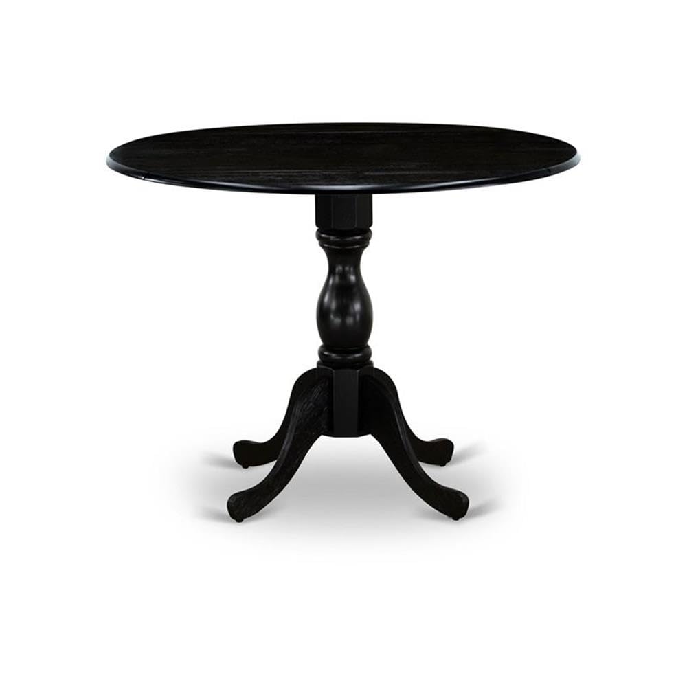 Modern 3-Piece Round Wooden Dining Table Set with Drop Leaf & 2 Linen Fabric Parsons Chairs - 42x42 Inch, Wirebrushed Black - Perfect for Small Spaces, Breakfast Nooks & Cozy Apartments