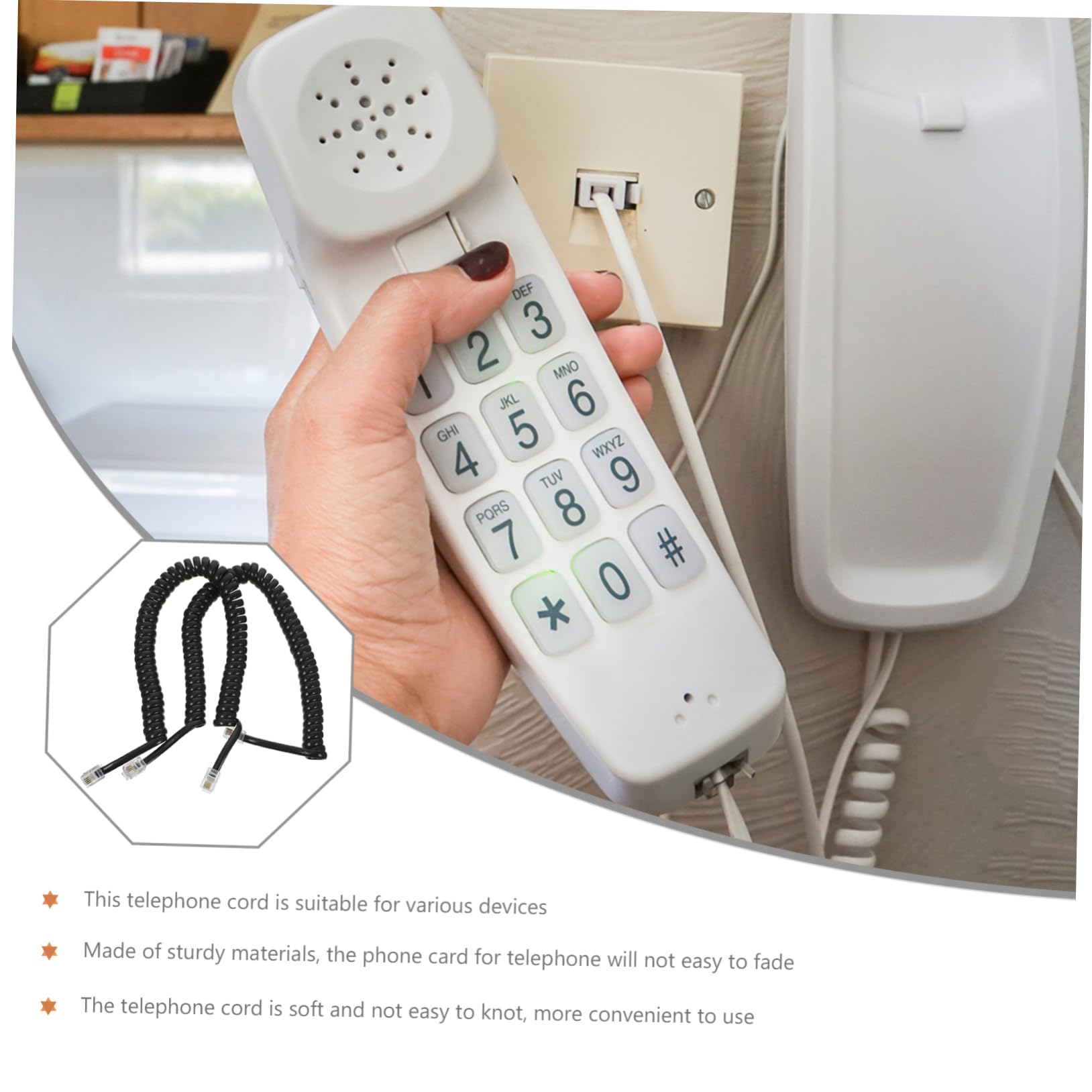 DOITOOL 2-Pack Spiral Telephone Cords for Landline Phones - 6ft Coiled Handset Cable with Tangle-Free Design - Perfect for Home, Office, and Business Use