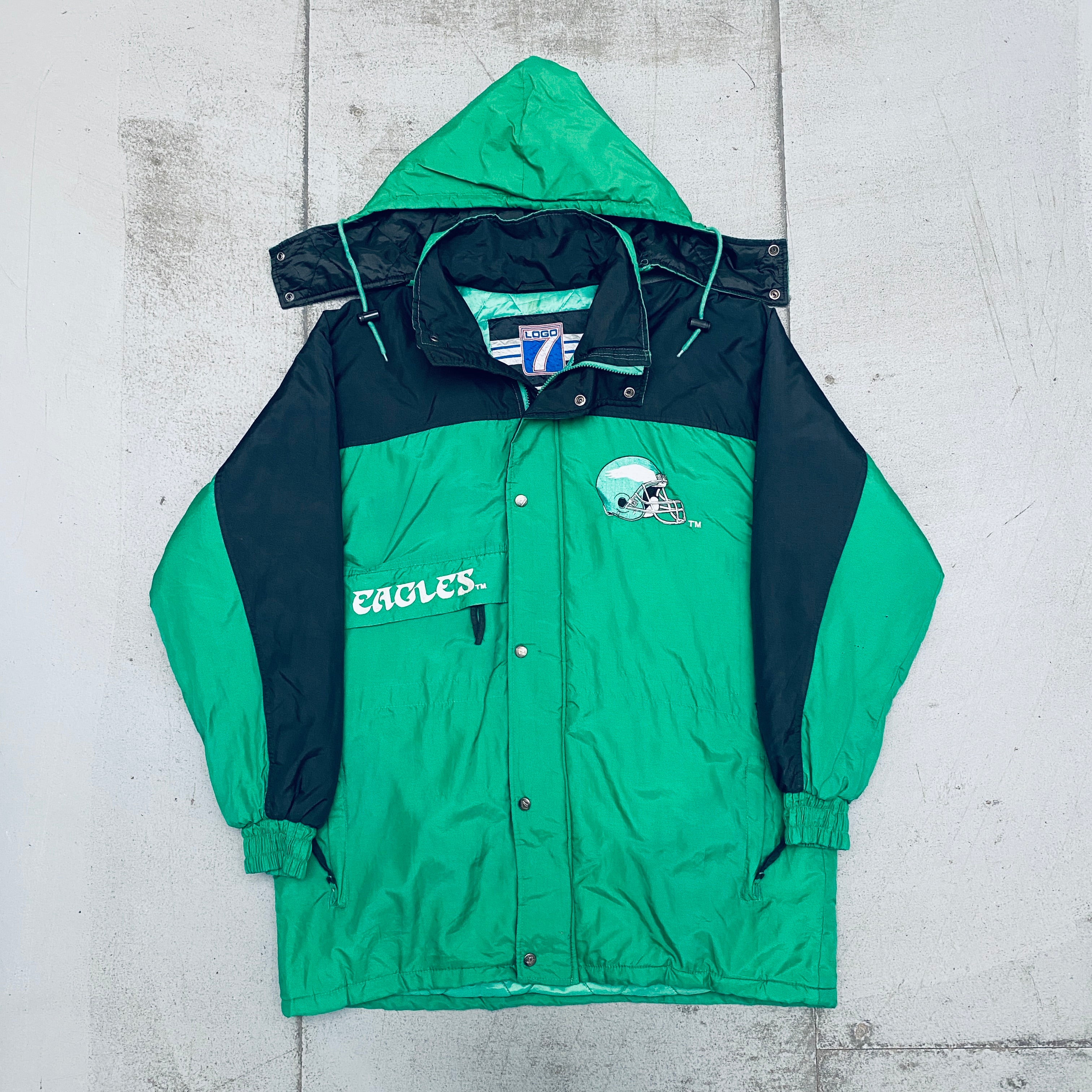 Philadelphia Eagles 1990s Logo Full-Zip Trench Coat - Large Size | Vintage NFL Team Apparel for Game Day & Outdoor Activities
