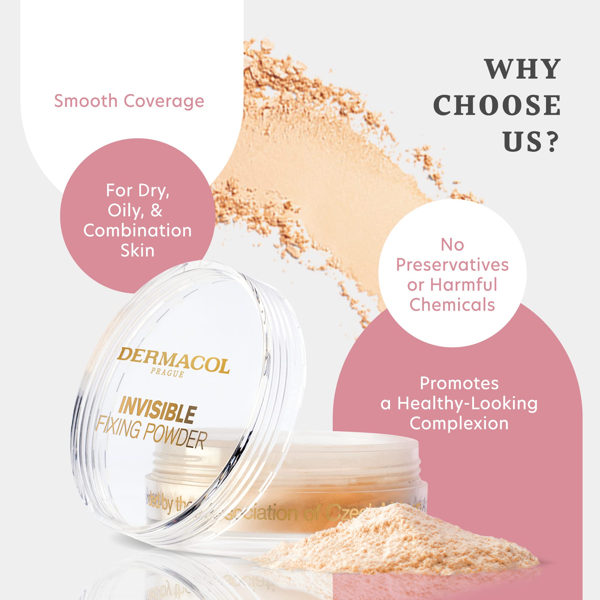 Dermacol Invisible Fixing Face Powder - Translucent Setting Powder for Oily & All Skin Types | Matte Loose Makeup Powder with Puff, Fragrance-Free, Natural Finish, 13.5g | Perfect for Long-Lasting Makeup, Oil Control & Daily Wear