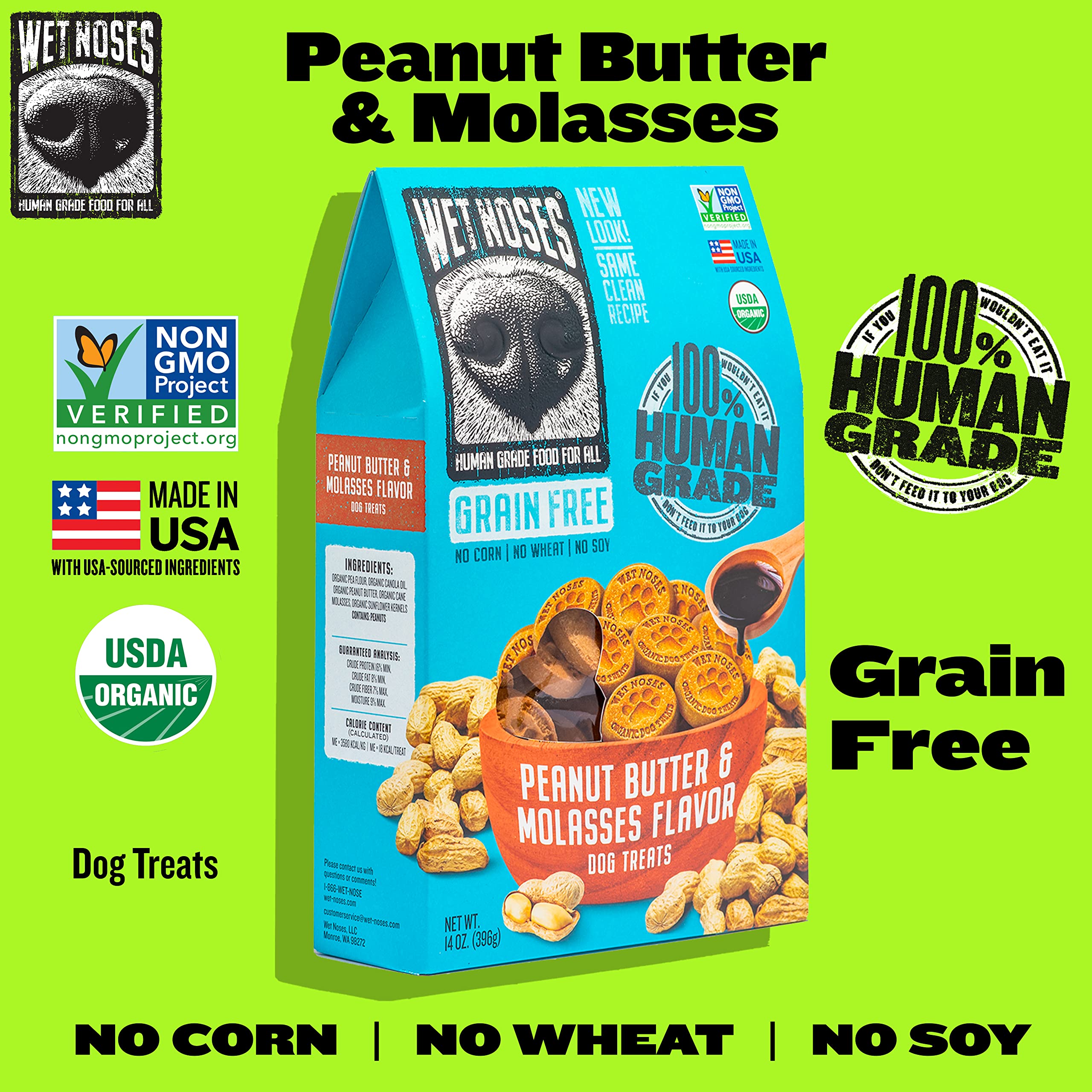 Grain-Free Peanut Butter Molasses Dog Treats 14 oz - All-Natural Soft Baked Biscuits for Small & Large Dogs - Perfect for Training, Rewards & Dental Health
