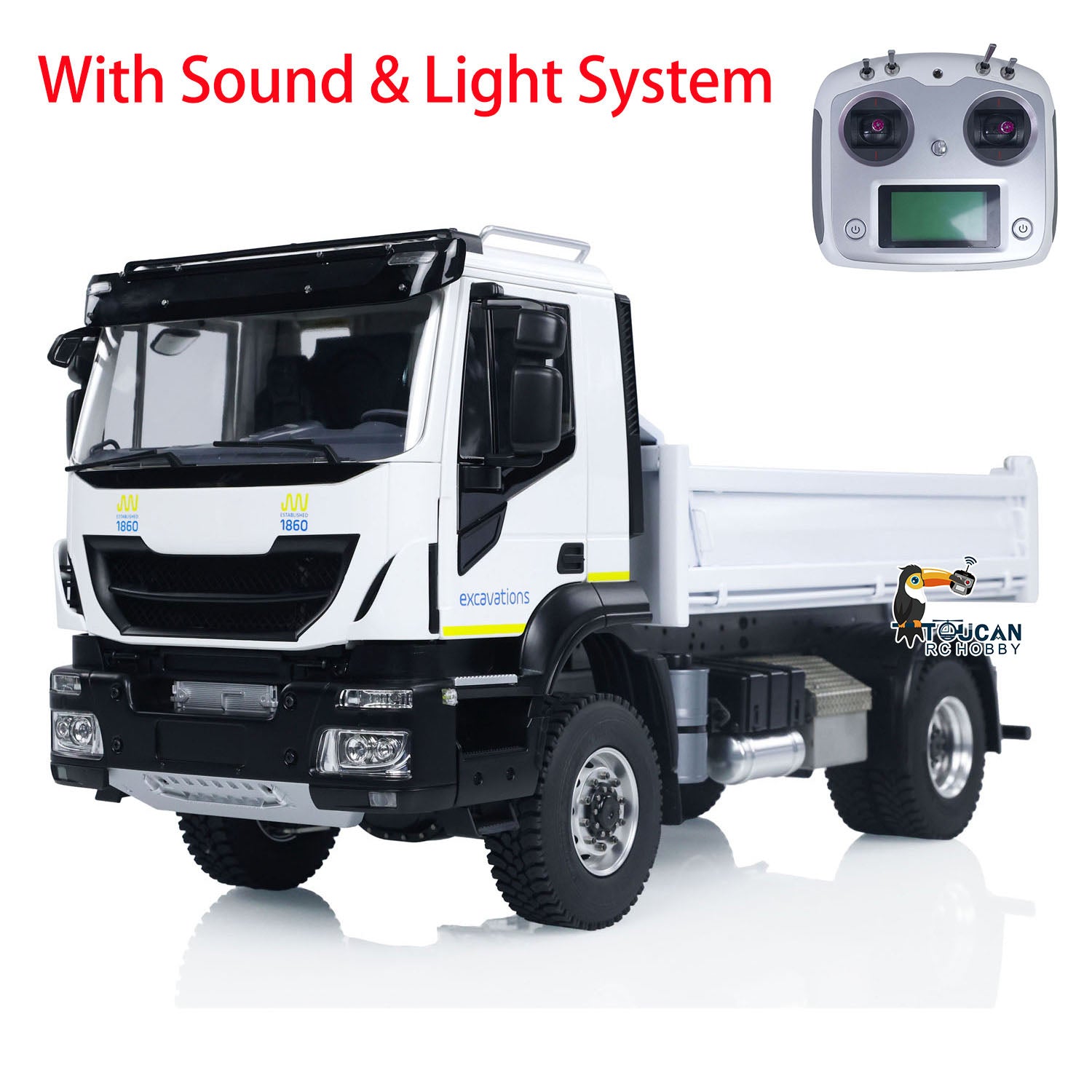 1/14 Scale 4x4 Metal RC Hydraulic Dumper Truck with Snow Blade - Remote Control Tipper Car with Realistic Sound, LED Lights, Pre-Assembled & Painted Body, ESC & Servo - Perfect for Construction Play, Snow Removal & Off-Road Adventure