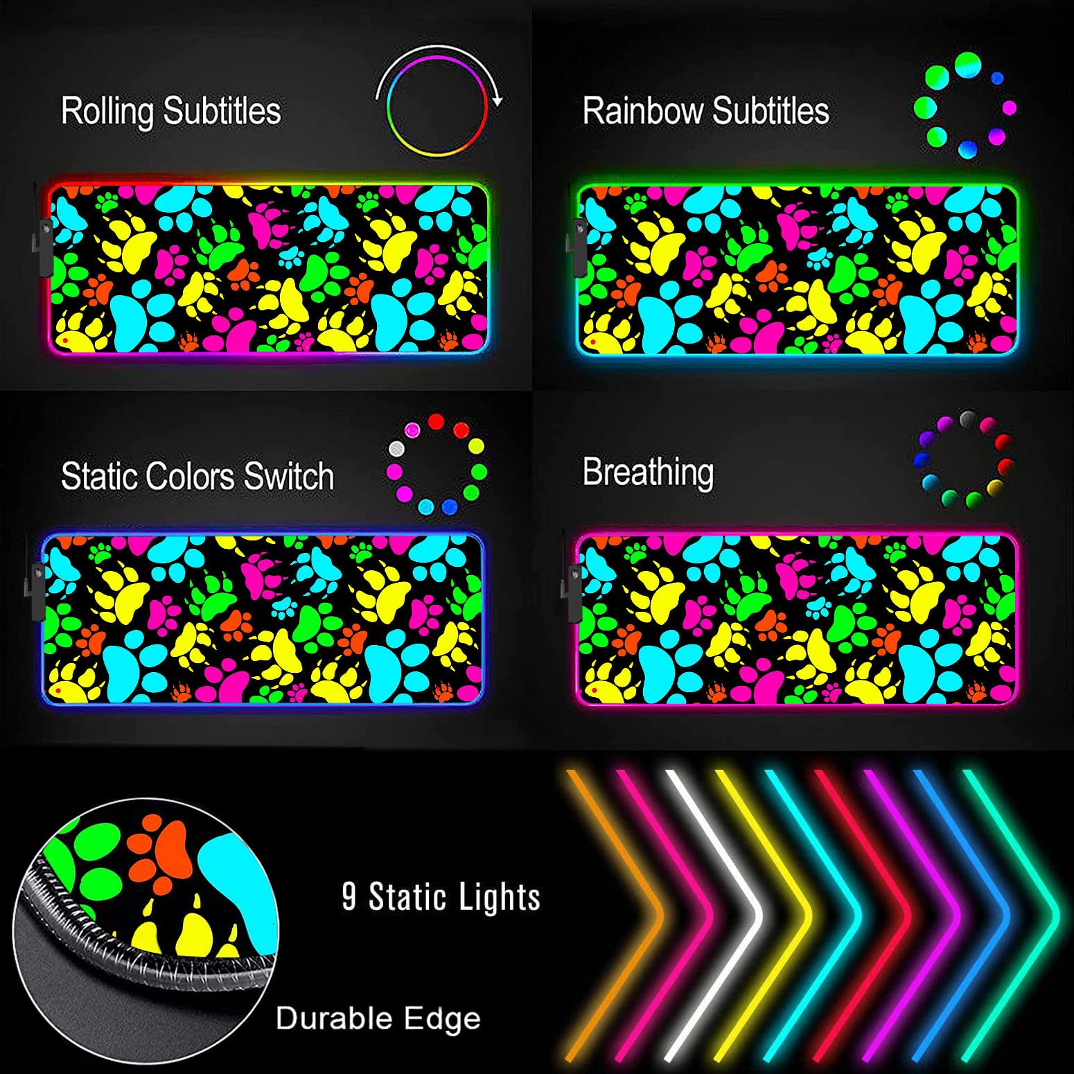 RGB Gaming Mouse Pad - Large LED Light-up Desk Mat with Non-Slip Surface, Waterproof Keyboard Pad for PC Gaming Setup | Perfect for Gamers, Office Work & Pet-Friendly Workspaces