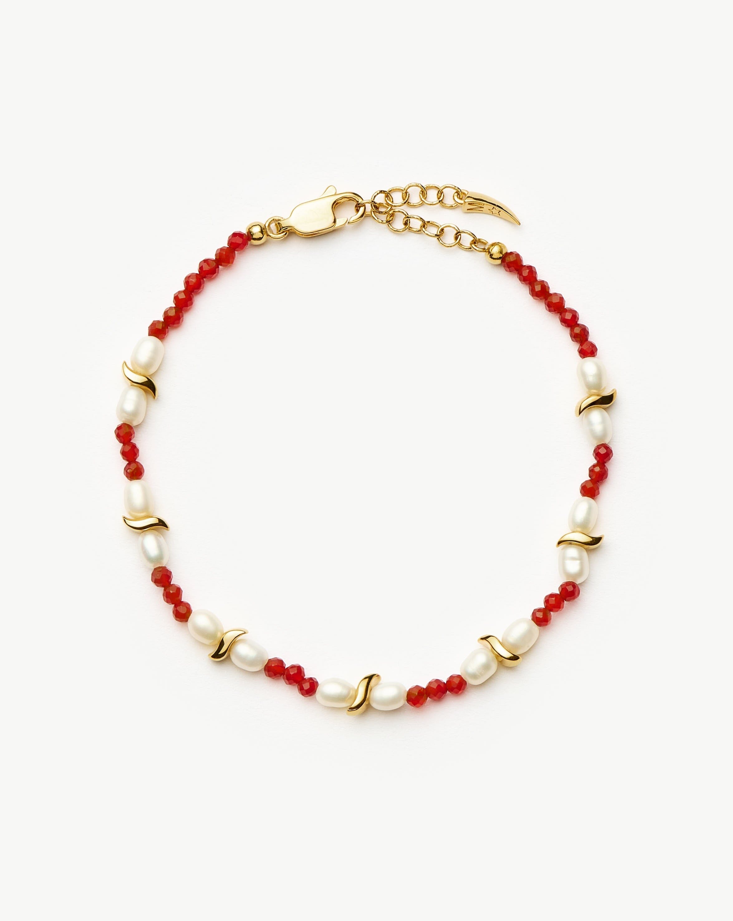 Savi Seed Pearl Beaded Bracelet with Red Quartz | Elegant Handmade Jewelry for Women | Perfect for Weddings, Parties & Everyday Wear