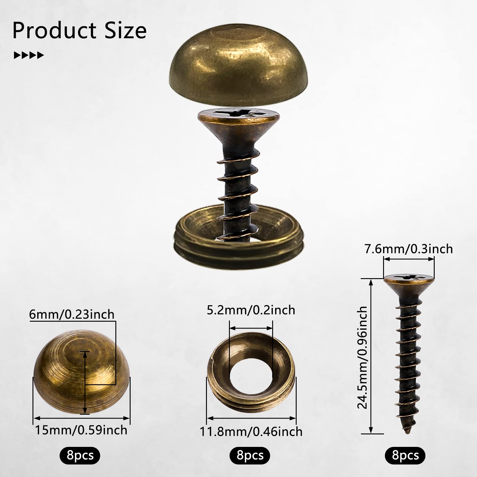8Pcs Brass Decorative Screws with Caps - Mirror Screw Covers for Furniture, Painting & Mirror Fixing - Elegant Hardware for Home Decor & DIY Projects