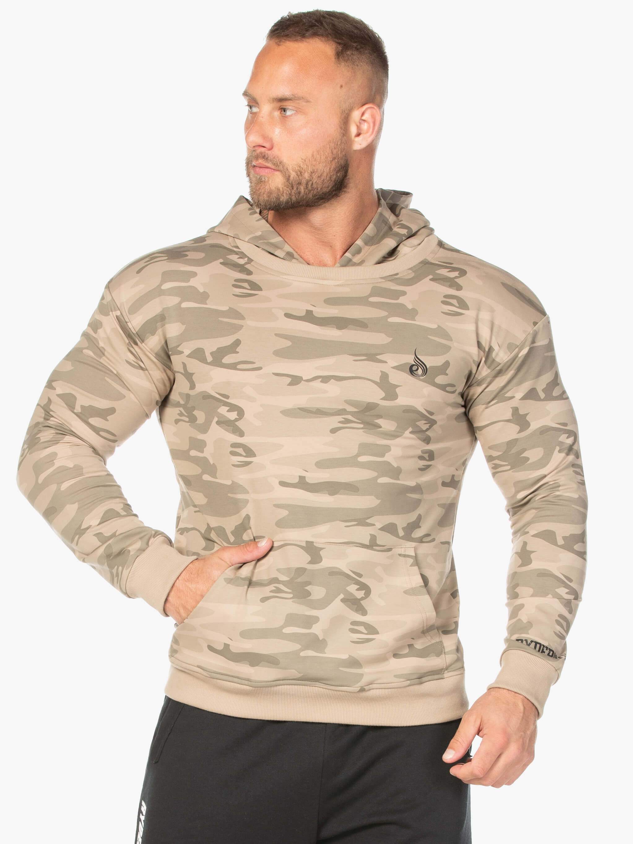 Men's Camo Pullover Hoodie - Tan Camouflage Sweatshirt for Outdoor Hunting & Casual Wear