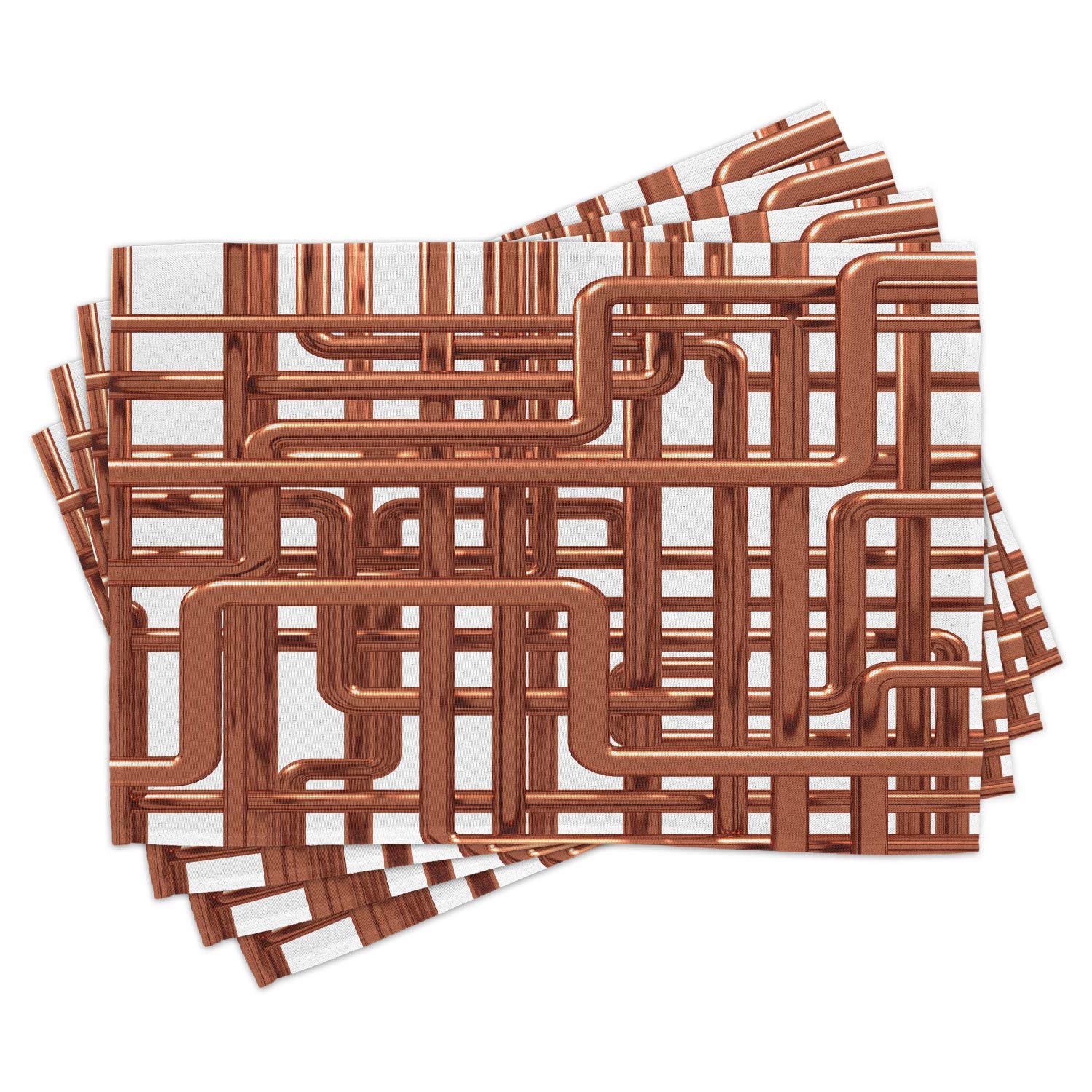 Ambesonne Industrial Placemats Set of 4 - Knot Complex Design with Entangled Lines, Hardware Industry Art, Washable Fabric Dining Table Mats, Standard Size (12x18 Inches), Umber White - Perfect for Modern Kitchens, Restaurants & Industrial-Themed Decor