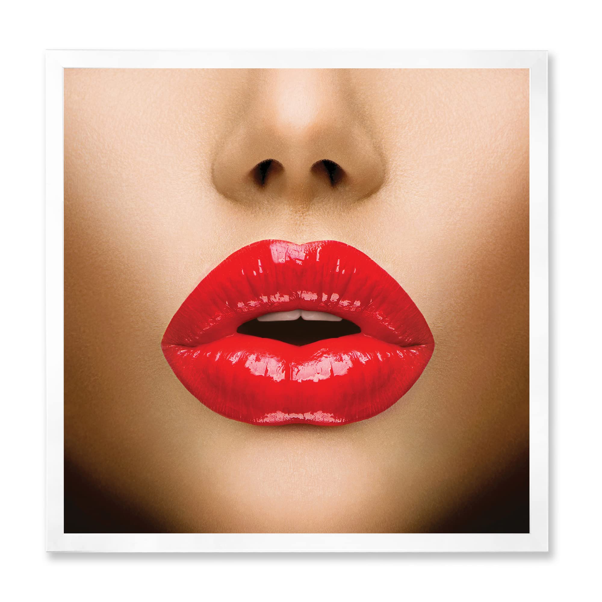 Sexy Lips Beautiful Make-Up Close-Up Kiss Modern Framed Wall Art - Elegant Home Decor for Bedroom, Living Room & Office
