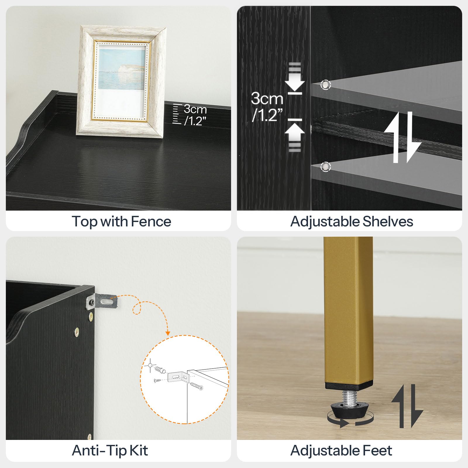 HOOBRO 5-Tier Wooden Shoe Cabinet with Doors - Freestanding Shoe Storage Organizer for Entryway & Hallway, Adjustable Shelves, Gold & Black (DB41SC01) - Perfect for Small Spaces, Apartment Living & Closet Organization