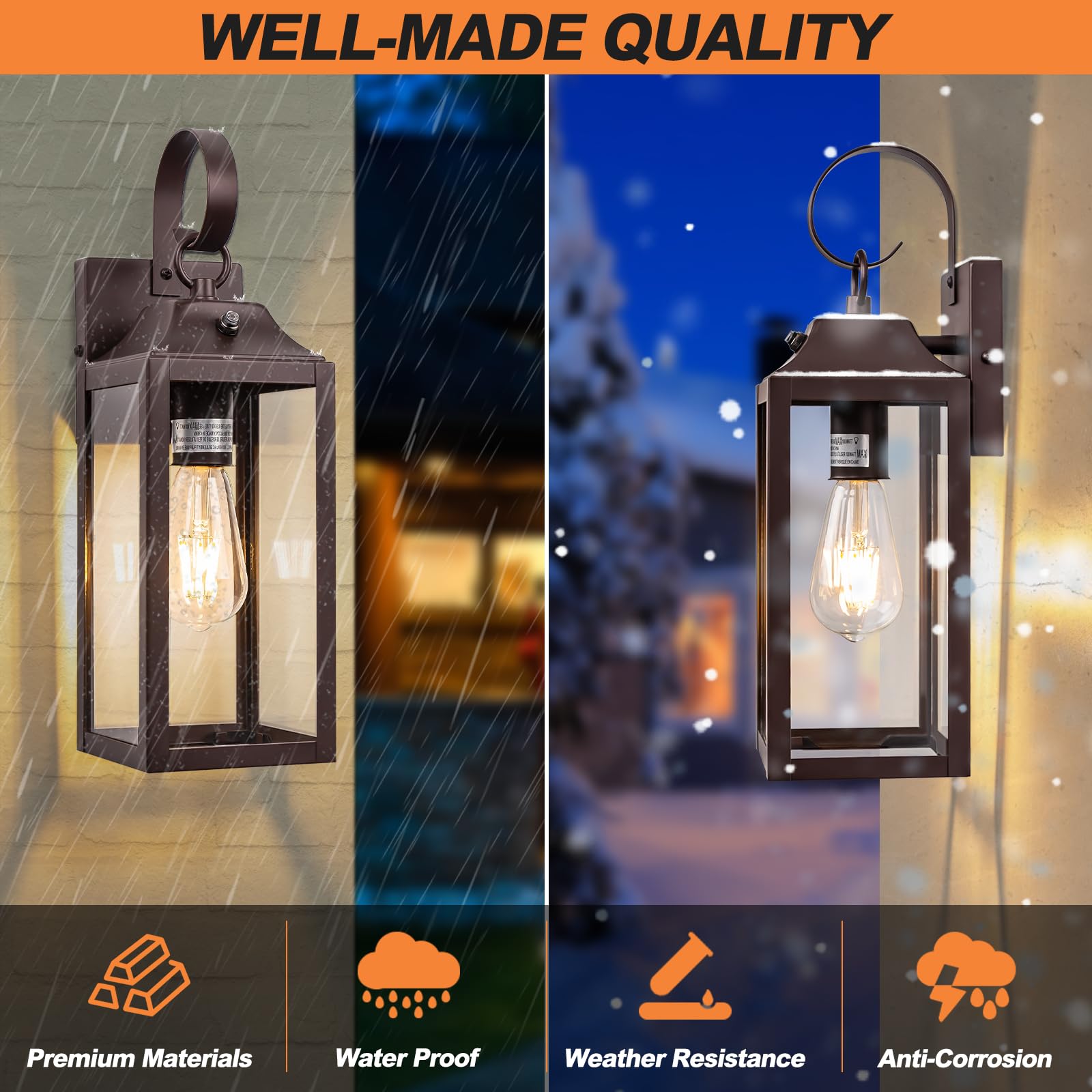 Dusk to Dawn Outdoor Wall Lights 2 Pack - Oil Rubbed Bronze Waterproof Exterior Wall Sconces, 15 Inch Modern Wall Lanterns for House, Porch, Garden & Patio Lighting