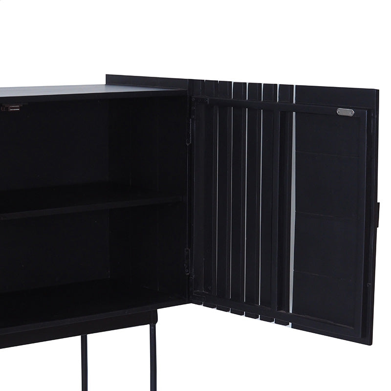 SHANTI 120cm Tall Sideboard - Solid Acacia Wood Cabinet with Black Finish | Perfect for Dining Room Storage, Living Room Organization & Entryway Decor
