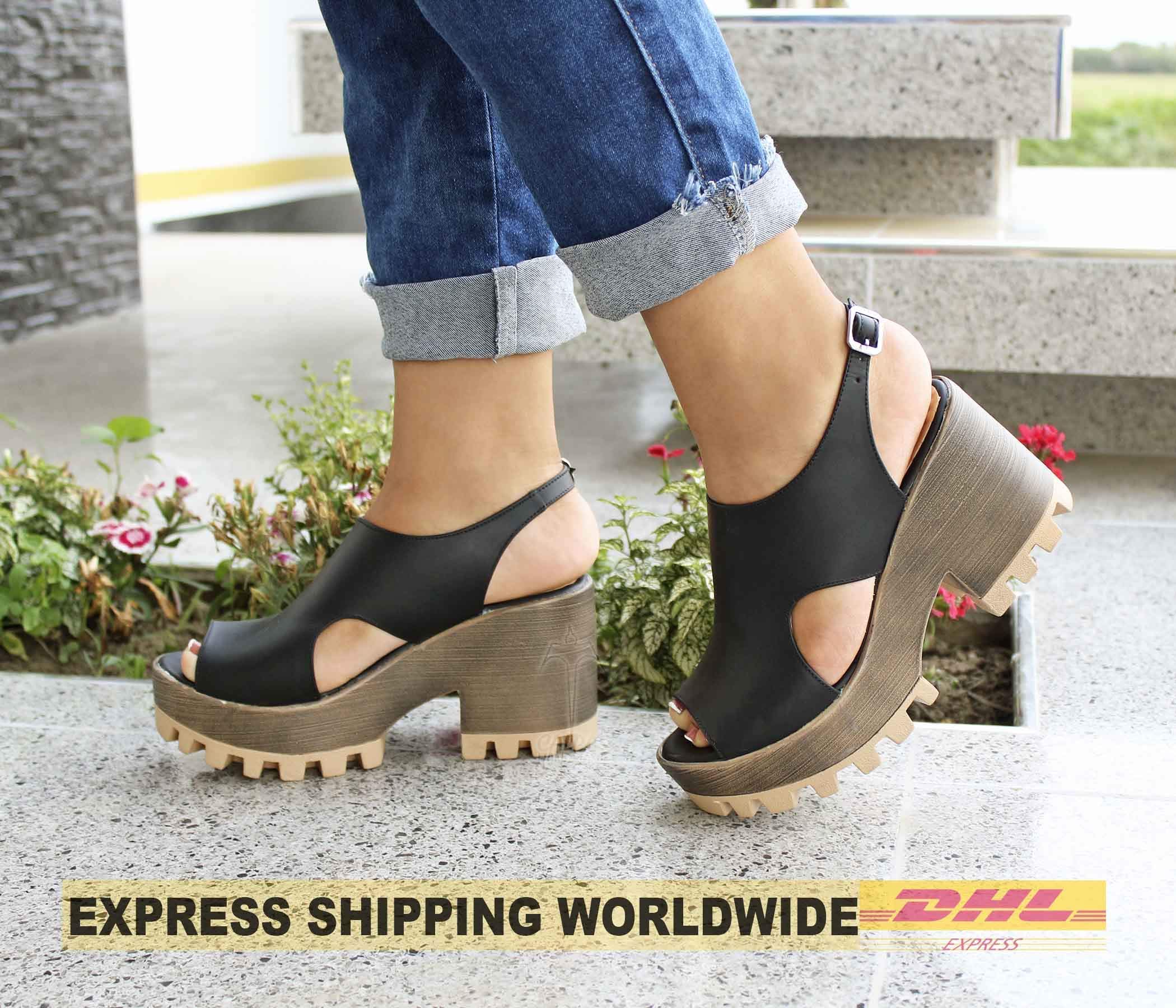 Trendy Handmade Leather Open Toe Platform Sandals with Adjustable Buckle | Comfortable Women's Summer Shoes for Beach, Vacation & Casual Outings - BARBARA