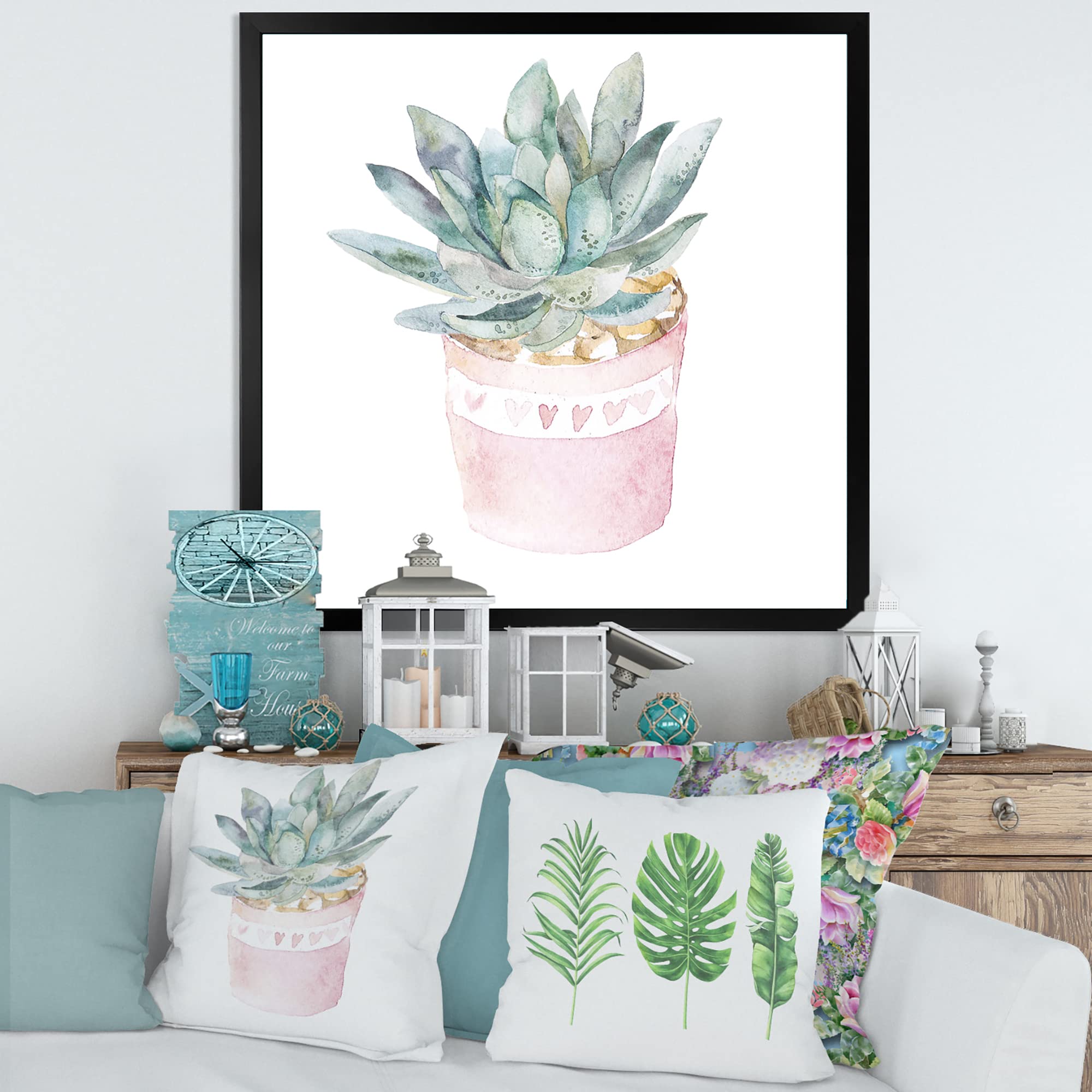 DesignQ Cactus and Succulent House Plants II Farmhouse Framed Wall Art - Botanical Decor for Living Room, Bedroom & Office - Perfect for Home, Apartment & Workspace Decor