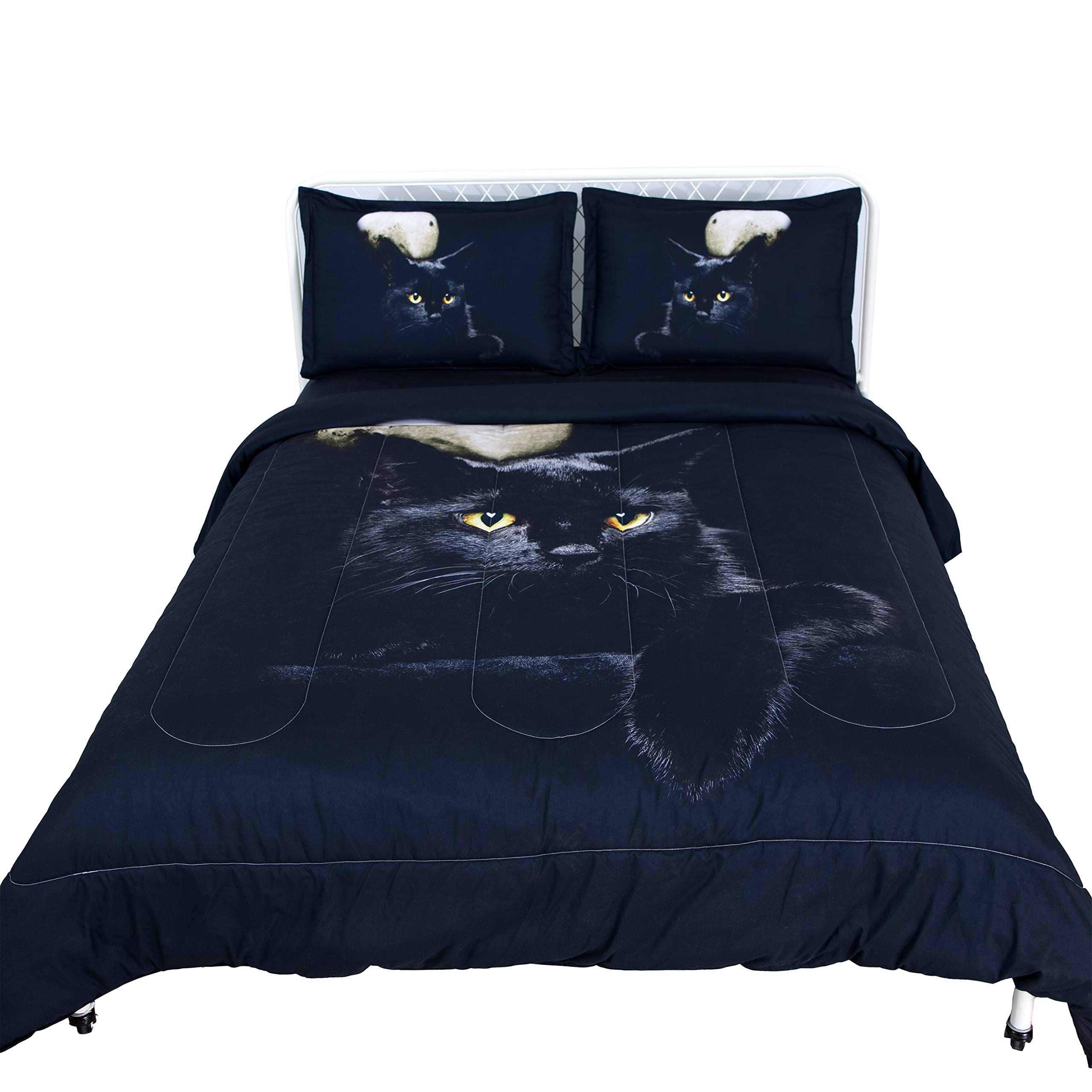 3D Black Cat Comforter Set Twin Size - Cartoon Animal Print Bedding for Kids, Girls & Boys - Includes 1 Comforter & 2 Pillowcases - Soft Cat Themed Bedroom Decor for Cozy Sleepovers & Kids Room Makeover