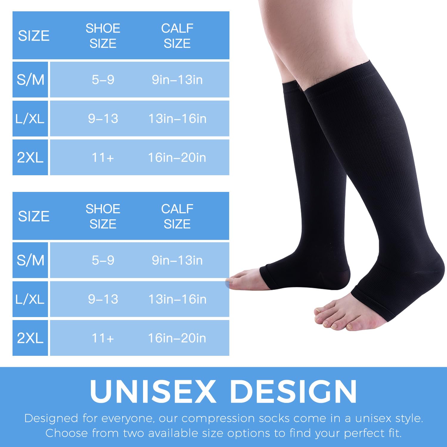 3 Pack Open Toe Compression Socks for Men & Women - 15-20 mmHg Knee High Stockings for Circulation Support & Swelling Relief - Ideal for Travel, Running & Varicose Veins