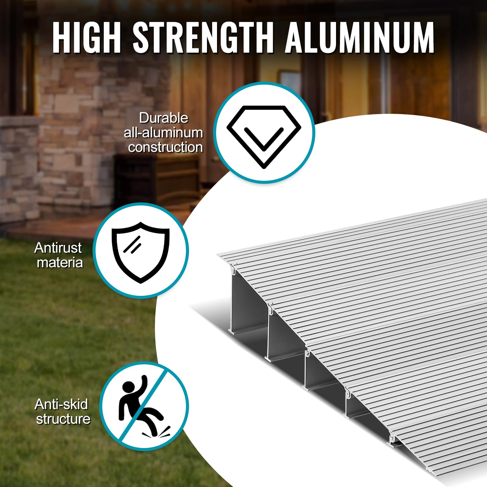 Threshold Ramp Aluminum Door Entry Ramp - 800Lbs Weight Capacity, Adjustable for Wheelchairs, Strollers, Scooters & Power Chairs - 5 Inch Height - Perfect for Home, Office & Store Accessibility