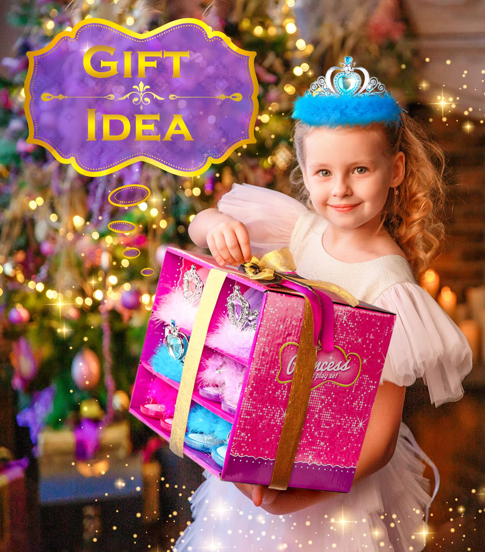 **Royal Princess Dress Up Set for Girls - 3 Costume Outfits with Shoes, Dresses & Crowns | Pretend Play, Birthday Gift for 3-6 Year Olds | Perfect for Dress-Up Parties, Role Play & Fantasy Adventures**