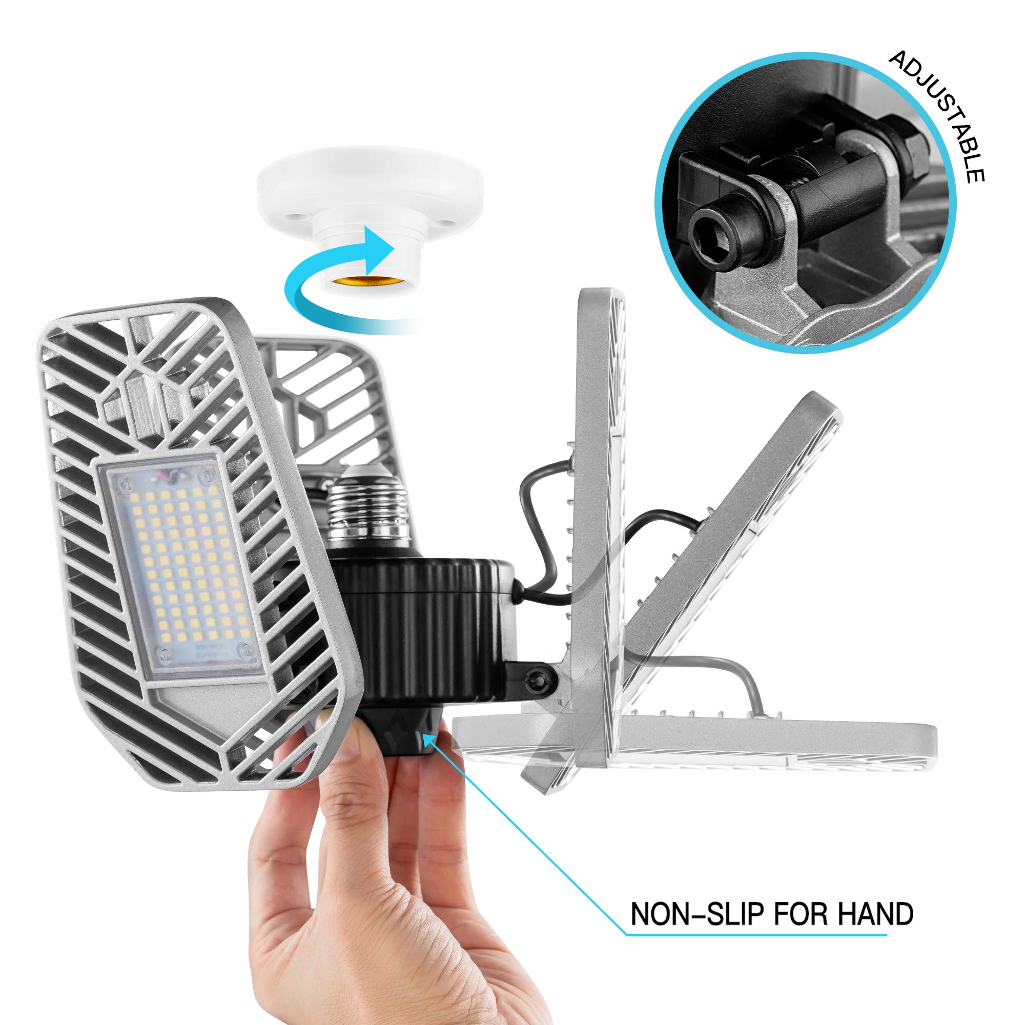Bright 9000 Lumens LED Garage Lights - 82W Adjustable Ceiling Shop Lighting with 80 CRI, Deformable Design for Workshop & Basement (1-Pack) - Perfect for Auto Repair, Home Garage & Storage Areas