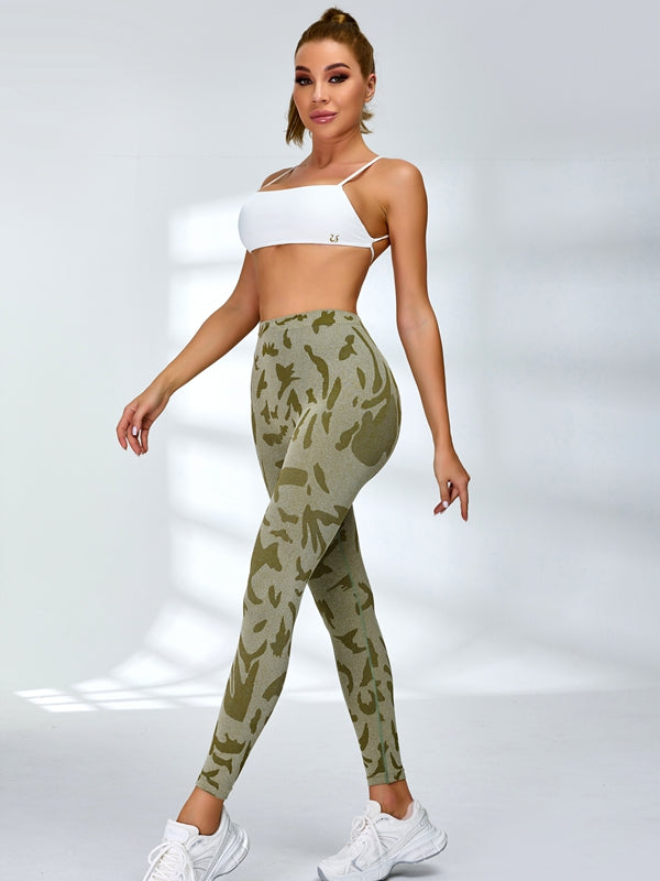 ZASUWA Women's Sexy Camouflage Deep V Back Scrunch Bum Backless Tracksuit - Gym Workout, Yoga, Lounge Wear for Women