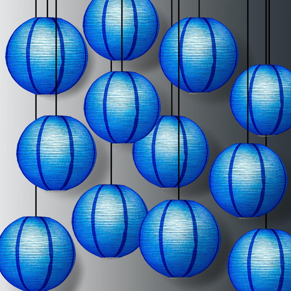 12 Pack Navy Blue Fine Line Premium Parallel Ribbon Paper Lanterns - Extra Sturdy Party Decorations for Weddings, Birthdays & Home Decor