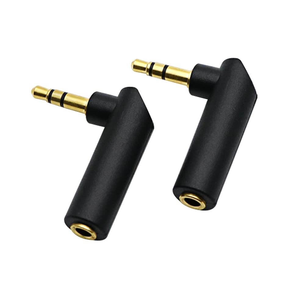 3.5mm Right Angle Male to Female Audio Adapter - Gold Plated TRS Stereo AUX Connector (2 Pack) - Compatible with Headphones, Tablets, MP3 Players & Speakers - Perfect for Tight Spaces & Cable Management
