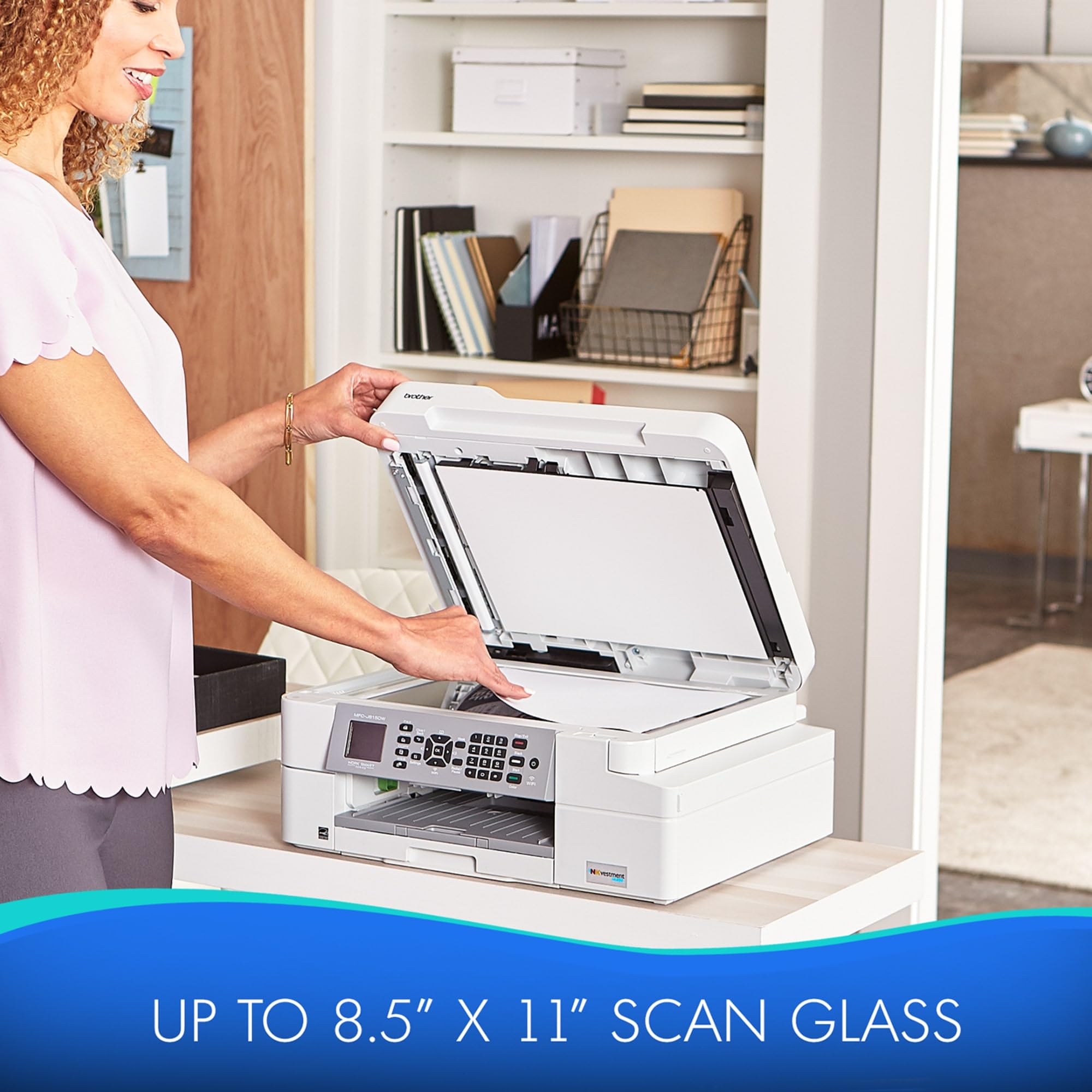 Brother MFC-J805DW Wireless Color Inkjet All-in-One Printer with Mobile Printing, Duplex Scanning & Copying, 1-Year Ink Supply, White – Ideal for Home Office & Small Business Use