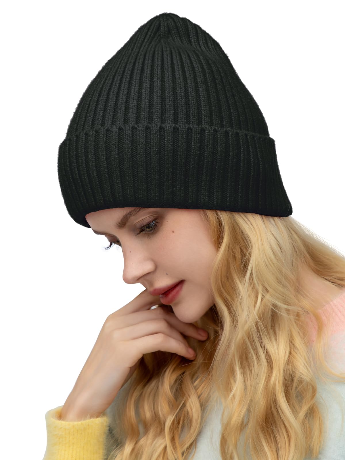 ROYBENS Unisex Wool Knit Beanie with Satin Lining - Warm Winter Hat for Men & Women, Soft Cuffed Skull Cap, Fisherman Style - Perfect for Outdoor Activities, Skiing, Snowboarding and Cold Weather Protection