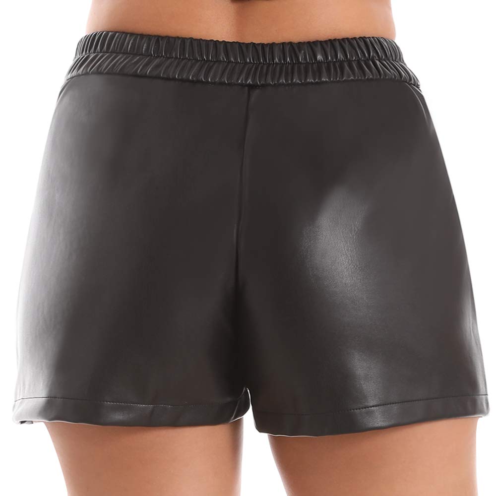 Everbellus Women's High Waisted Faux Leather Shorts with Pockets - Stretchy Elastic Waistband Comfortable Loose Fit for Casual Wear, Night Out, and Summer Fashion