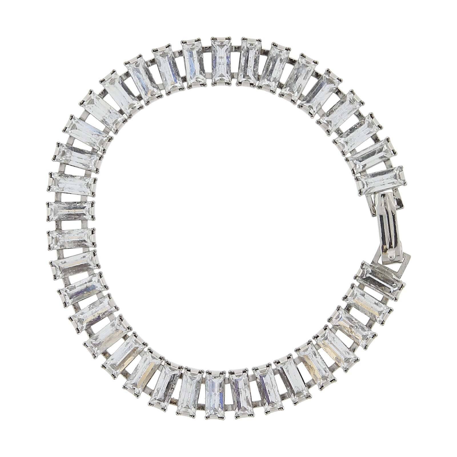 1928 Jewelry Austrian Crystal Baguette Link Bracelet - Elegant Vintage Style Crystal Bracelet for Women, Perfect for Weddings, Parties & Special Occasions