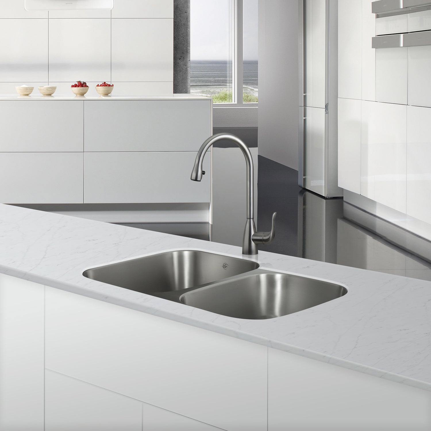 Premium DAX 60/40 Double Bowl Undermount Kitchen Sink - 18 Gauge Stainless Steel with Brushed Finish - 32 x 24 3/4 x 9 Inches (DAX 3120L) - Perfect for Modern Kitchens, Food Prep & Dishwashing