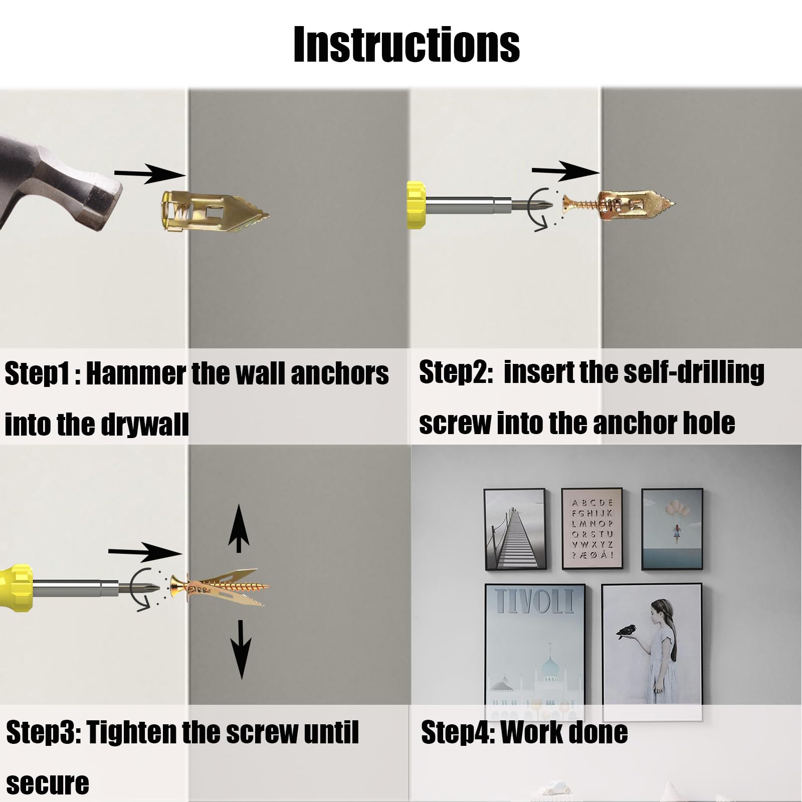 50 PCS Heavy Duty Self Drilling Drywall Anchors with Screws Kit - 0.47