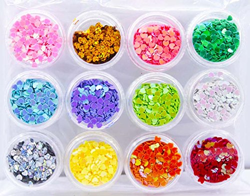12 Colors Valentine's Day Nail Art Hollow Heart Glitter Spangles - Holographic Nail Decorations for DIY Manicure, Party & Special Occasions